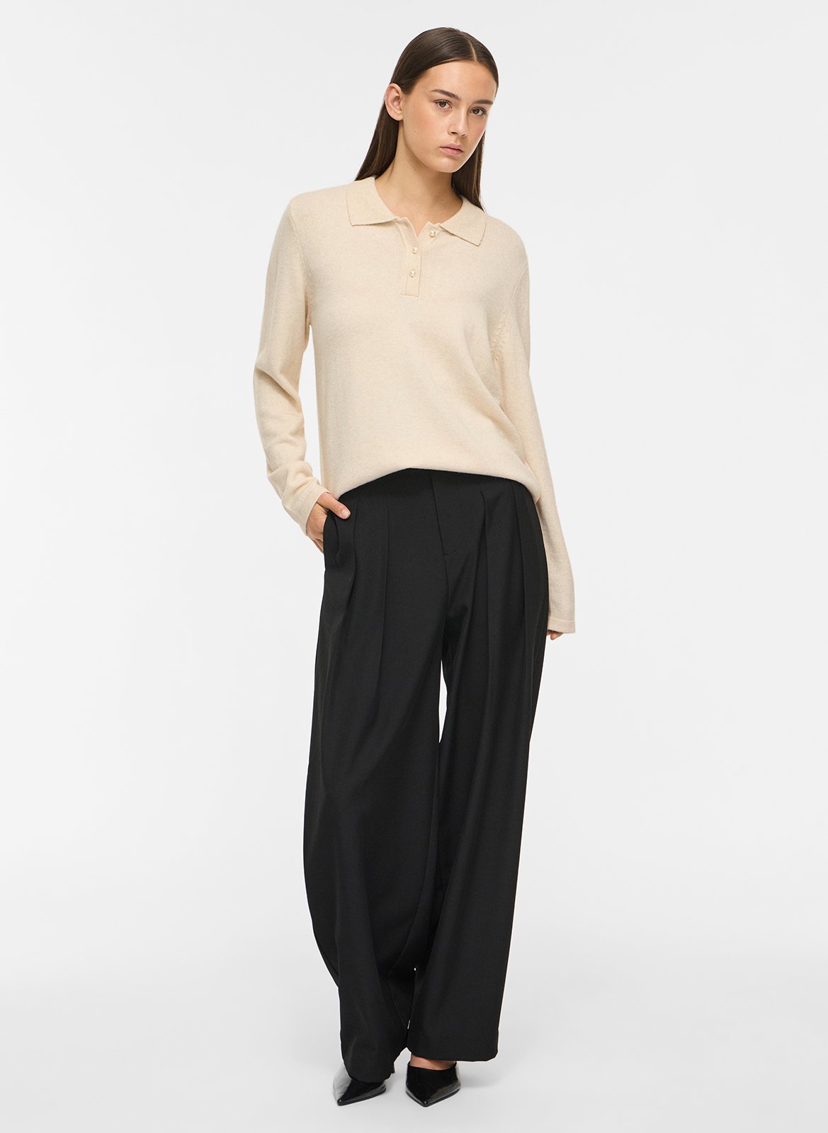 Pull droit col polo VILA Beige