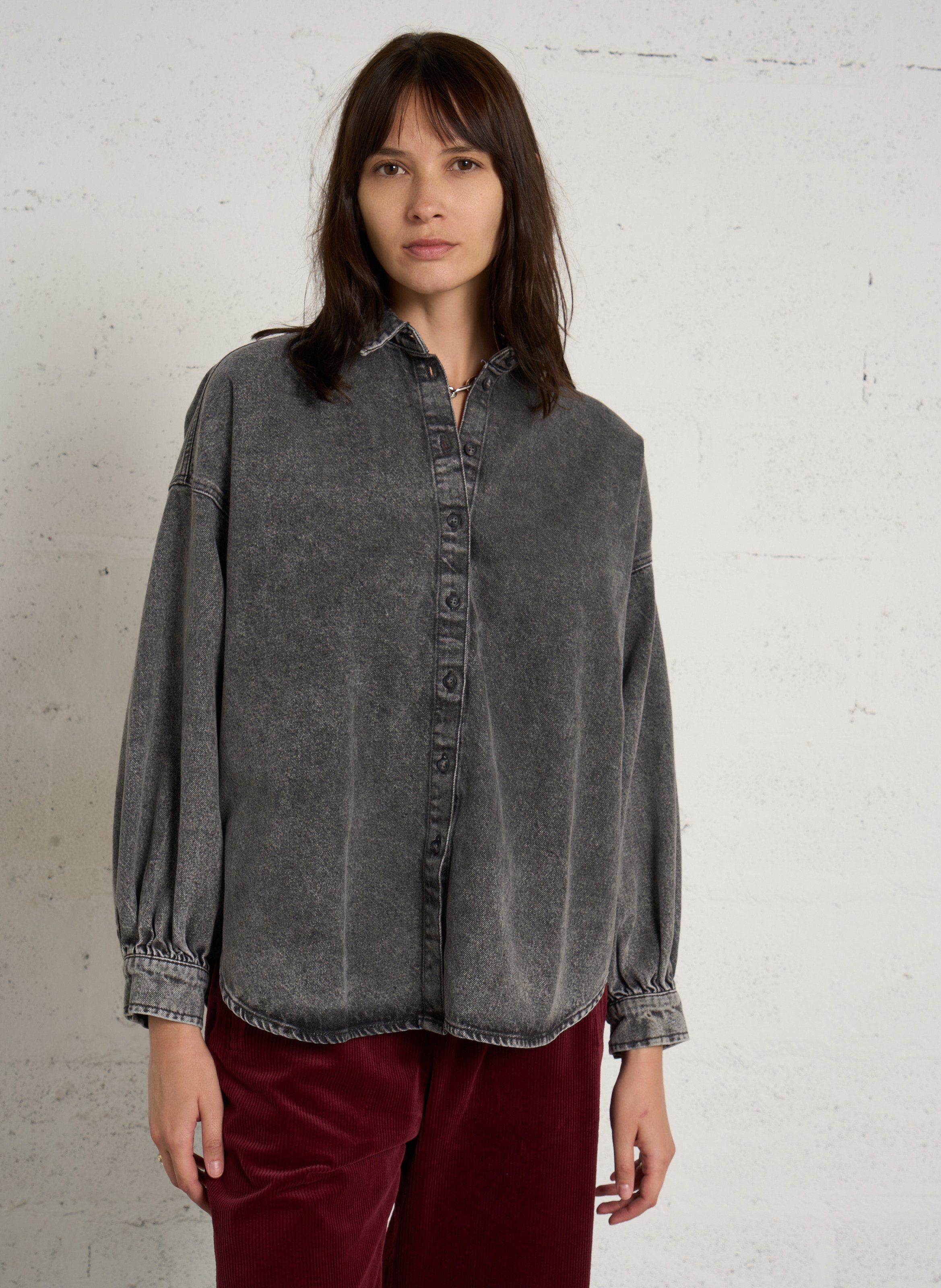 Loose fit classic collar denim shirt in mixed cotton HOD PARIS Grey