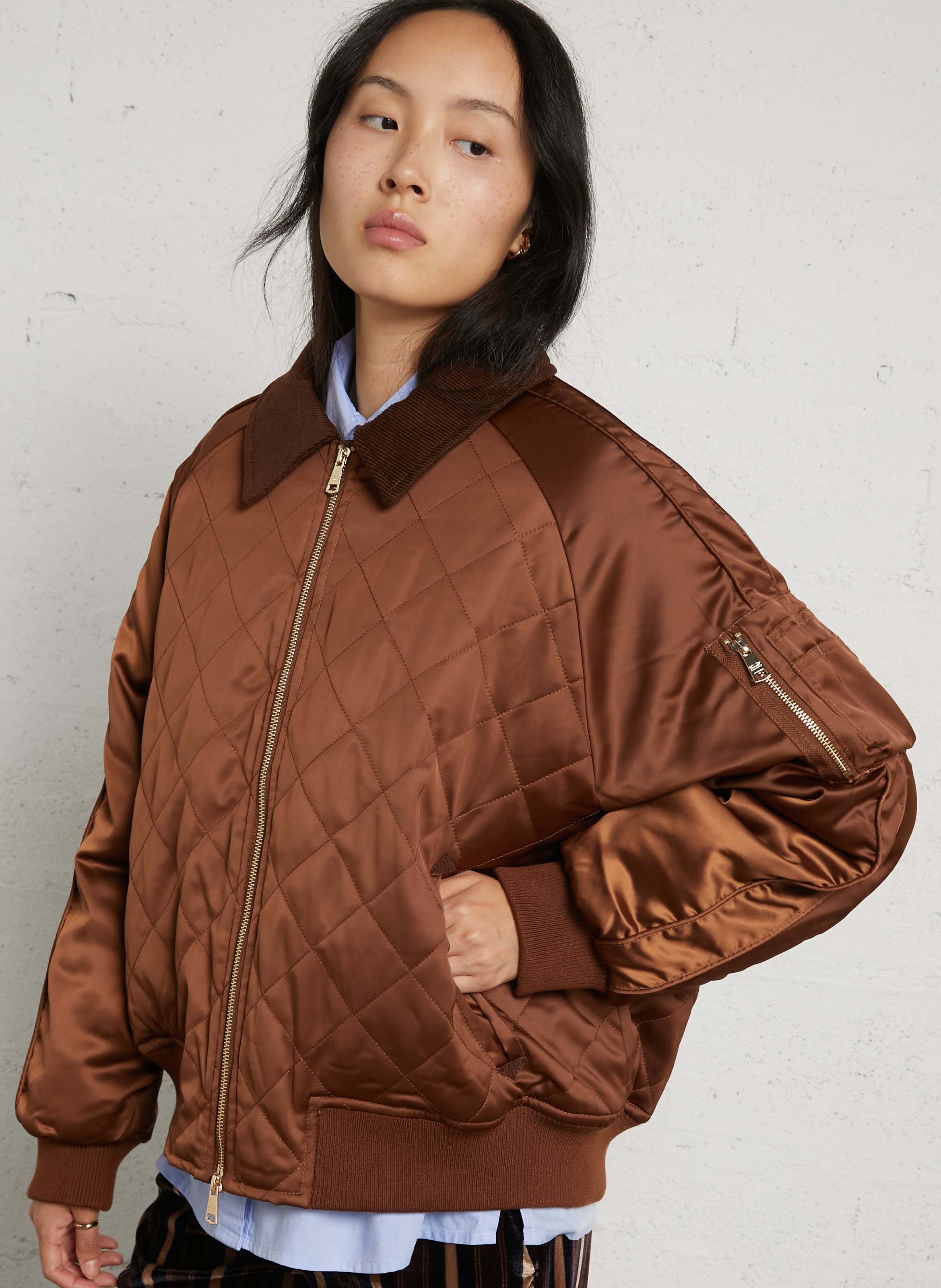 Quilted aviator straight jacket BOMBERS ORIGINAL Brown