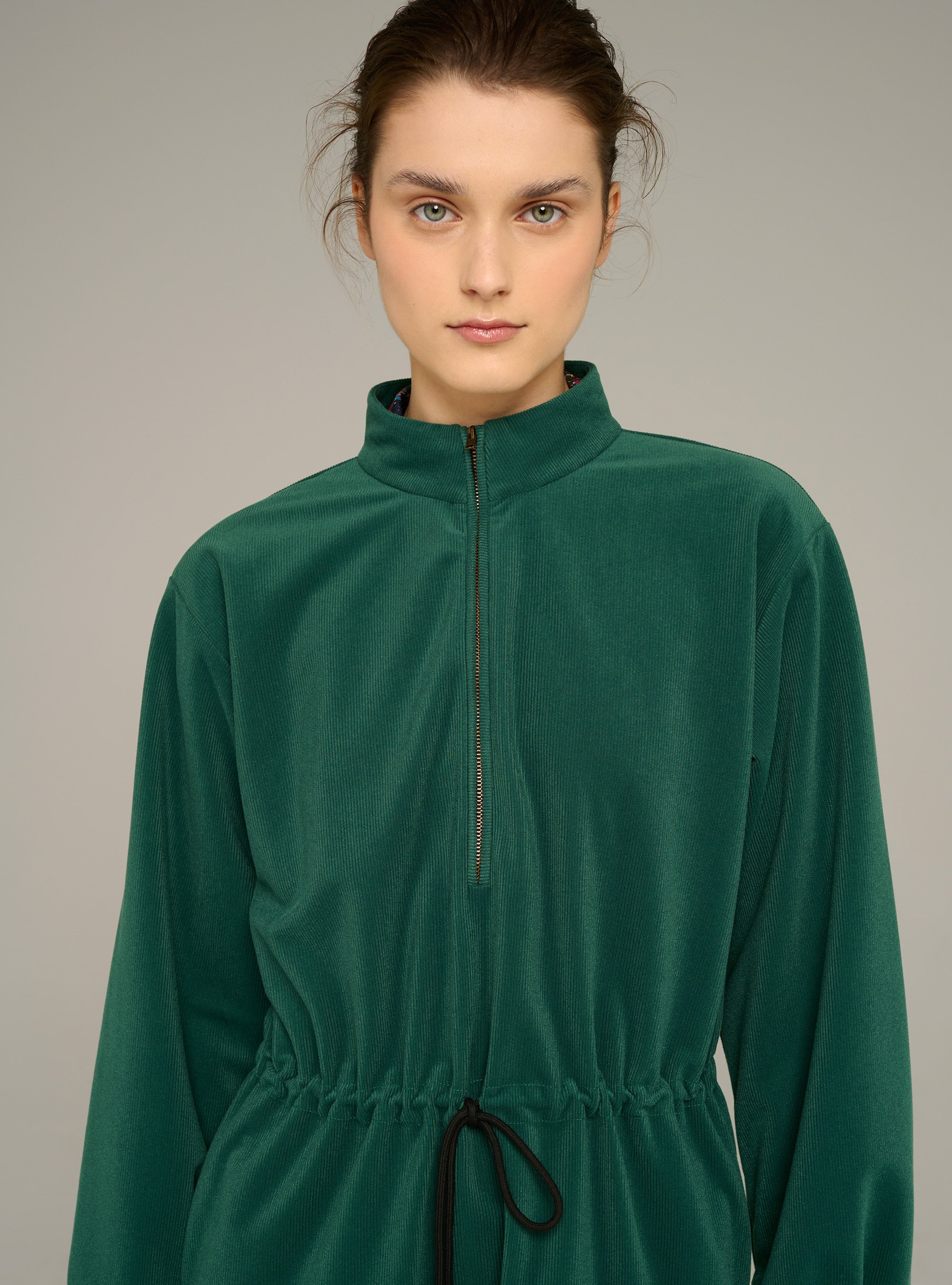 Robe en velours côtelé à col montant | Vert COTELAC ACOTE Femme
