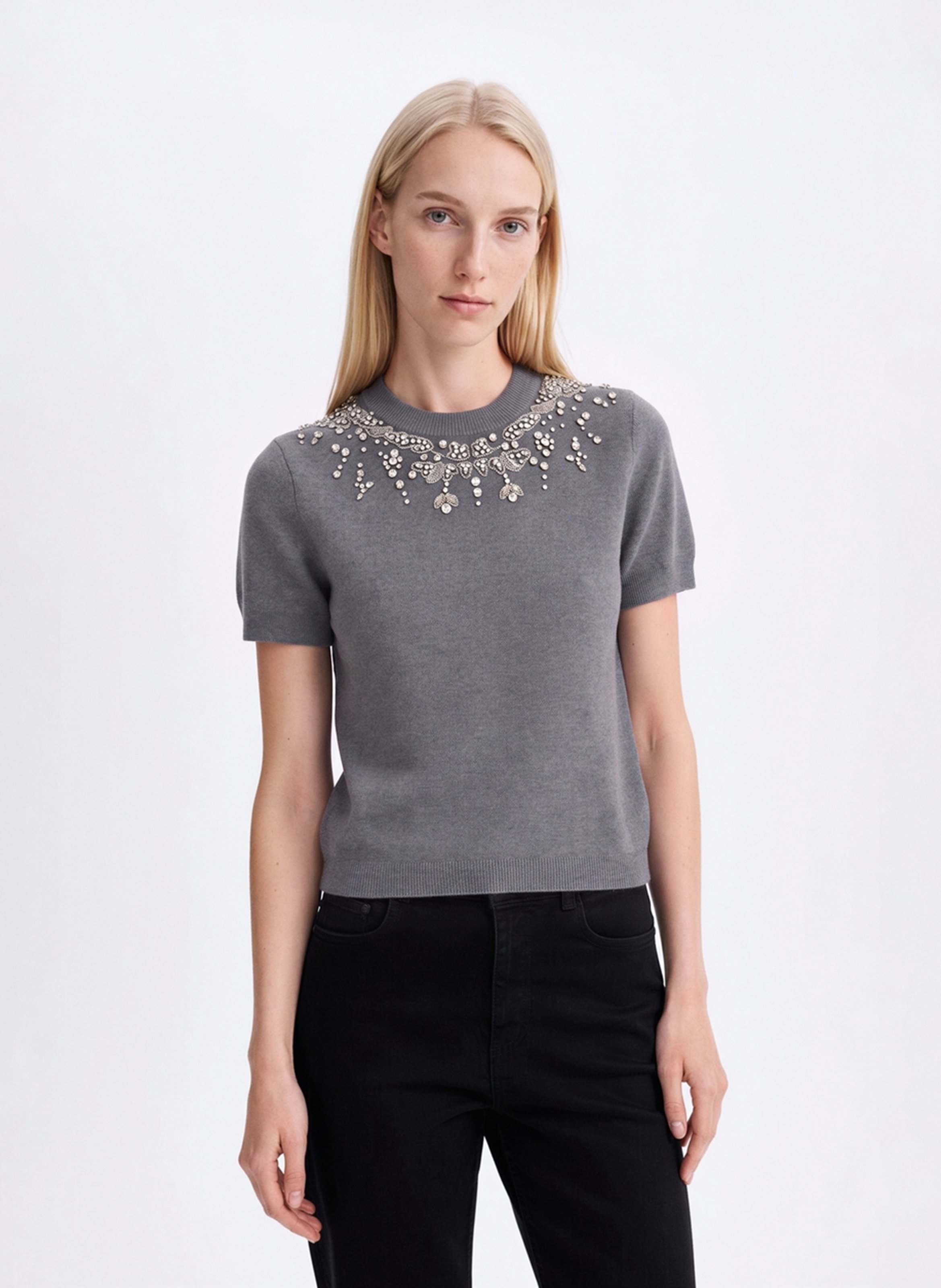 Round-neck wool-blend T-shirt VANESSA BRUNO Grey