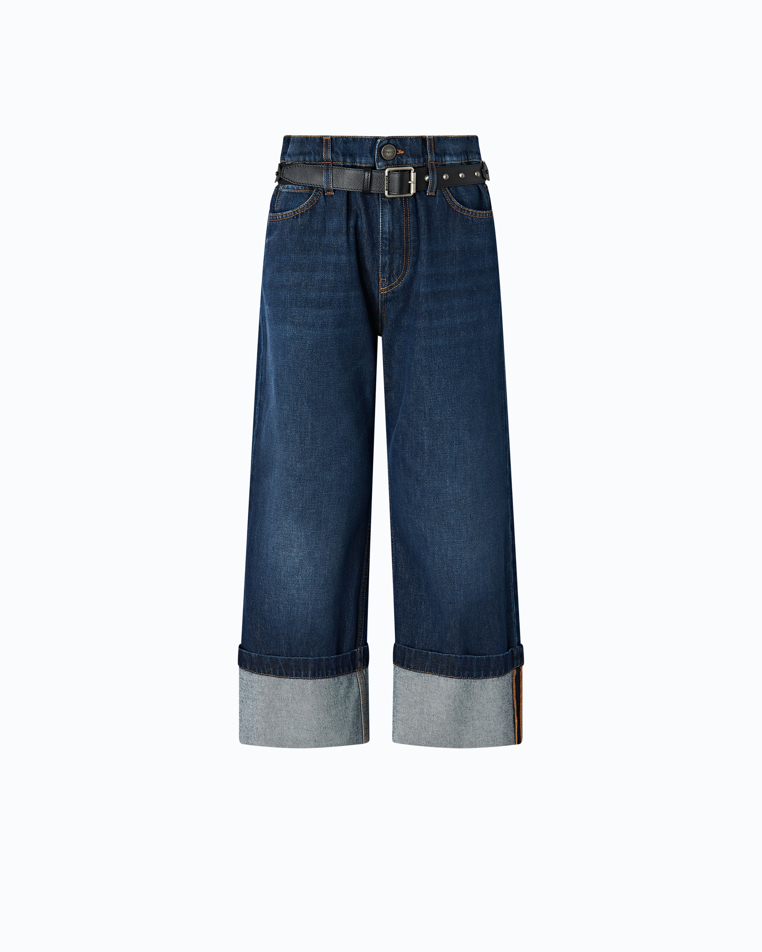 Jean cropped avec ceinture en cuir PINKO Bleu
