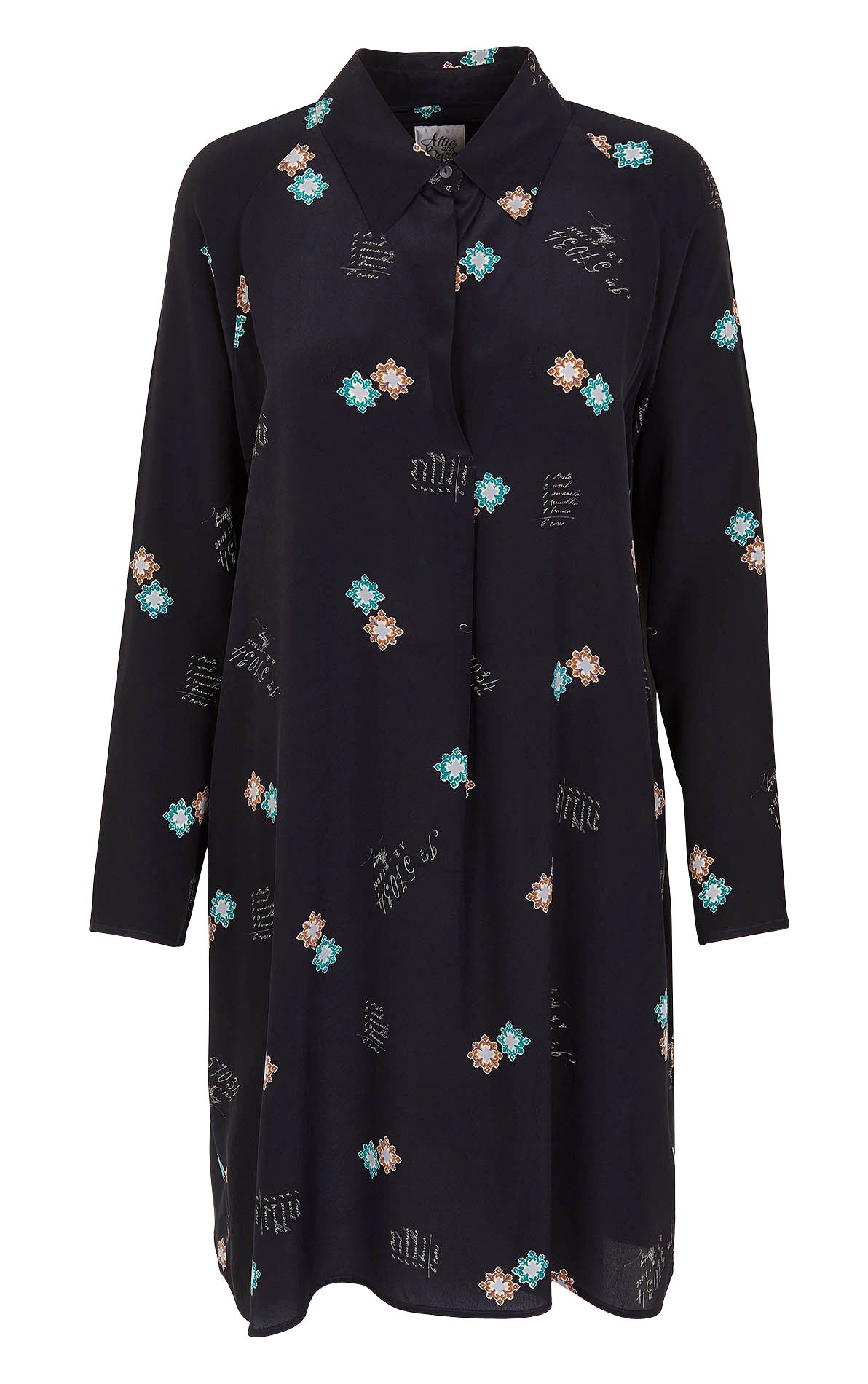 Printed silk shirt dress  ATTIC AND BARN Black