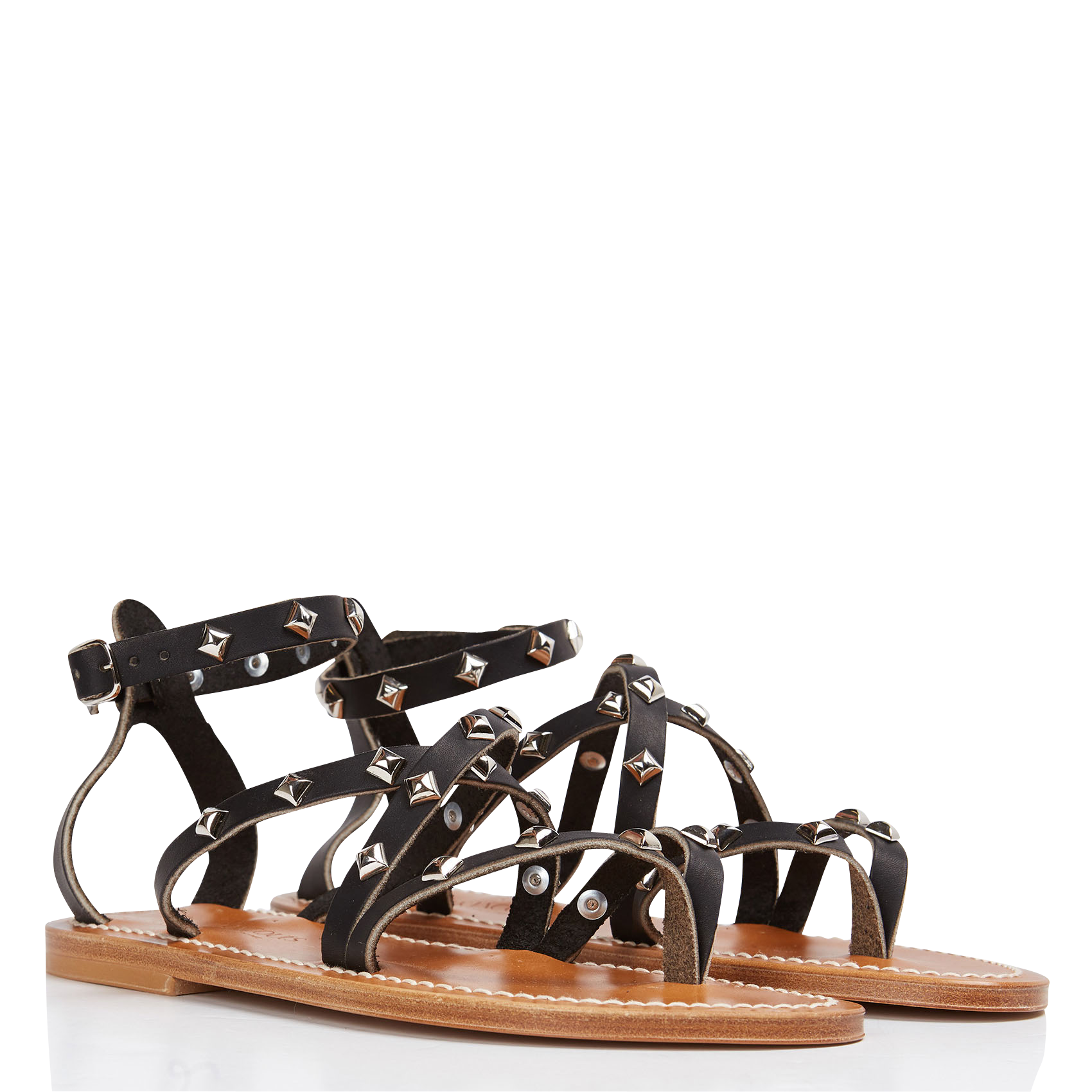 Flat studded leather sandals K JACQUES Black