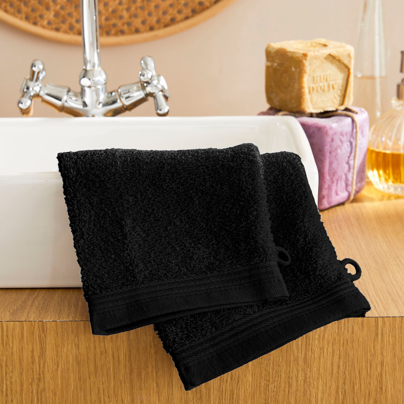 Set of 2 washcloths COTON PUR Black