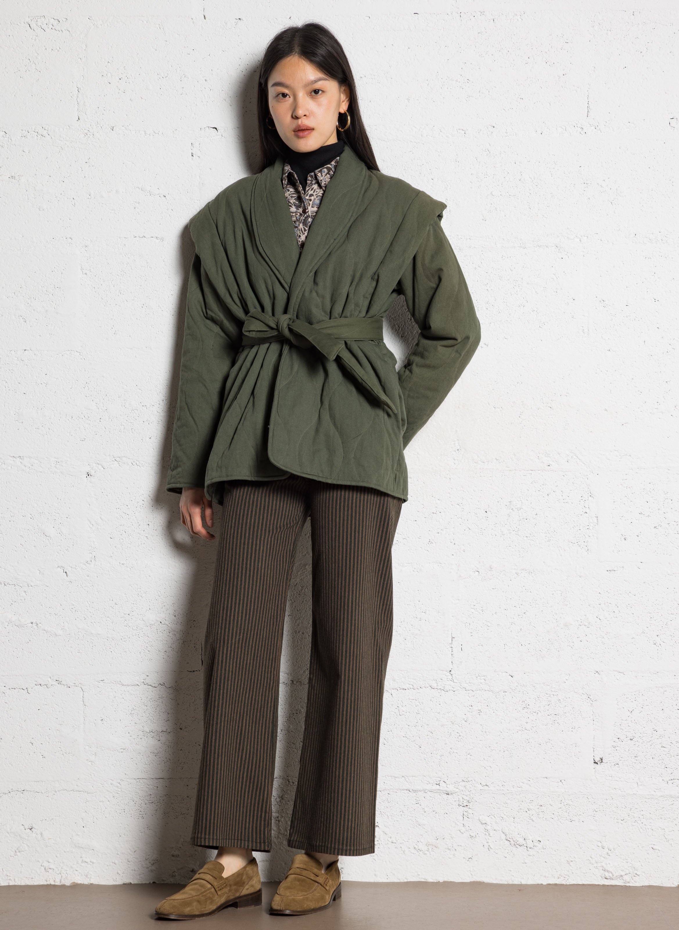 Striped wide-leg pants MAISON HOTEL Brown