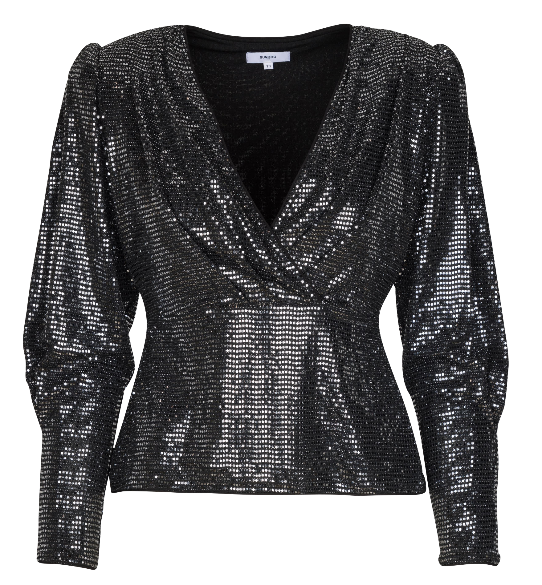 Strukturierter Wickeltop mit Pailletten SUNCOO Silber