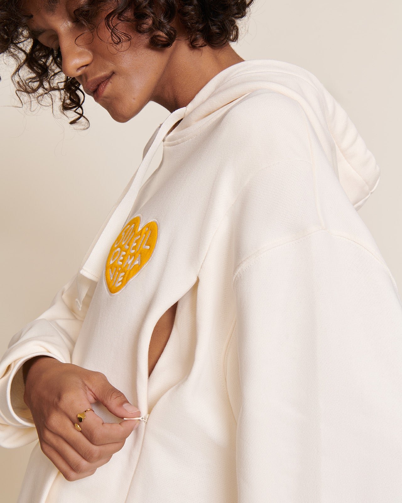 The "Sun of My Life" organic cotton nursing hoodie EMOI EMOI White