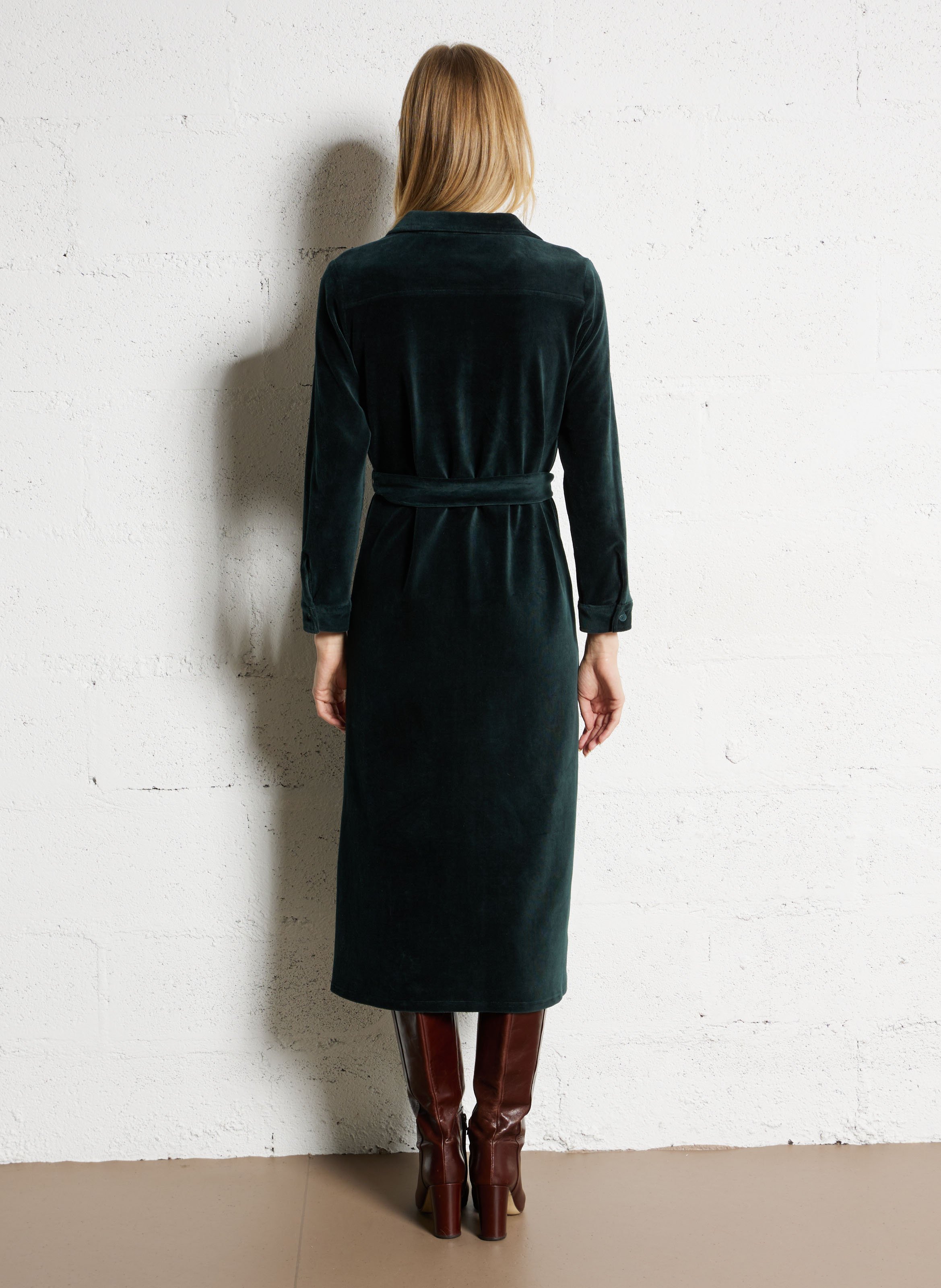 Robe midi ceinturée en velours côtelé NICE THINGS Vert