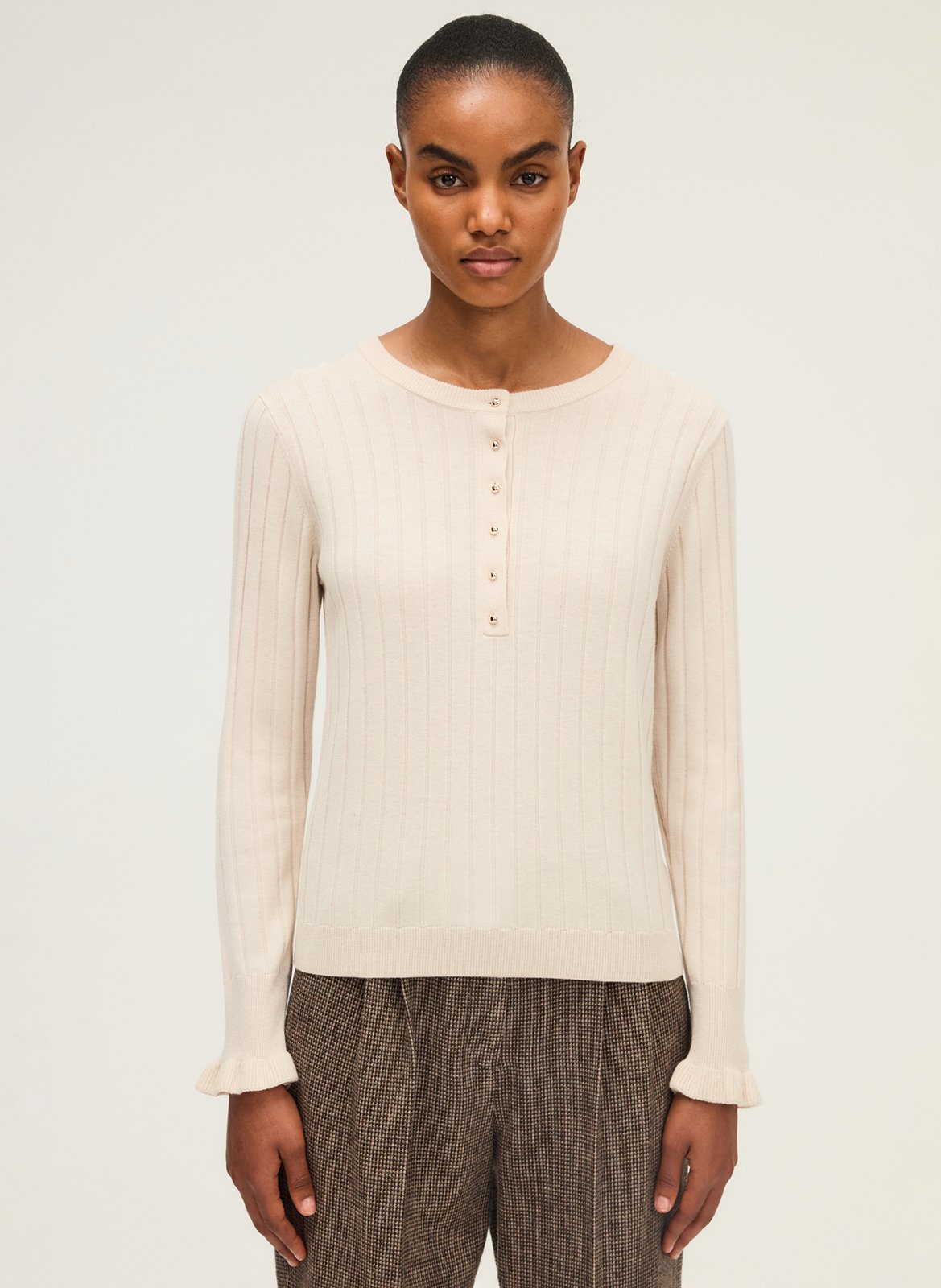 Pull droit col rond en laine mélangée PABLO Beige