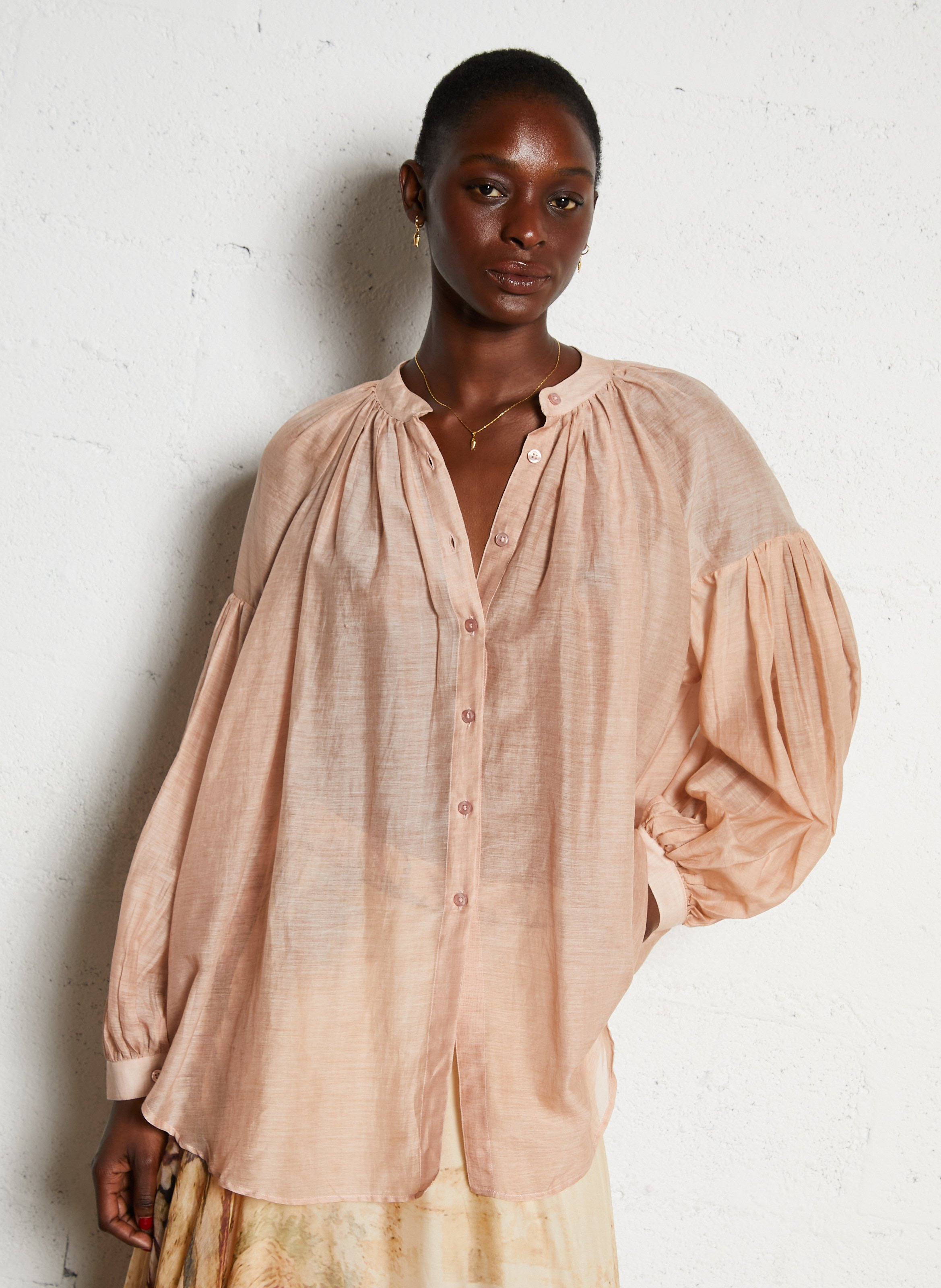 Blouse ample en coton et soie MES DEMOISELLES Rose