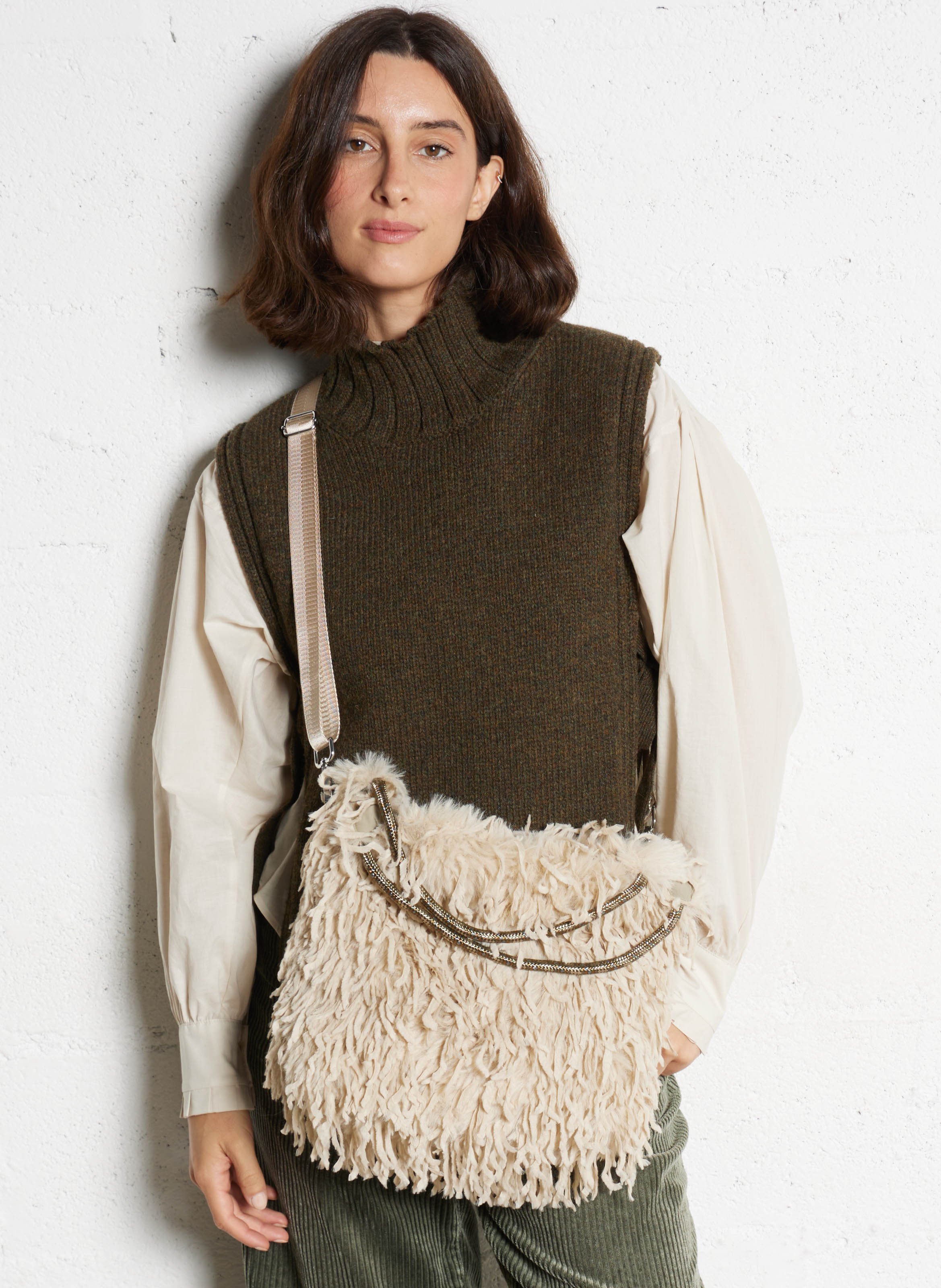 Reversible feather handbag BELLEROSE Beige