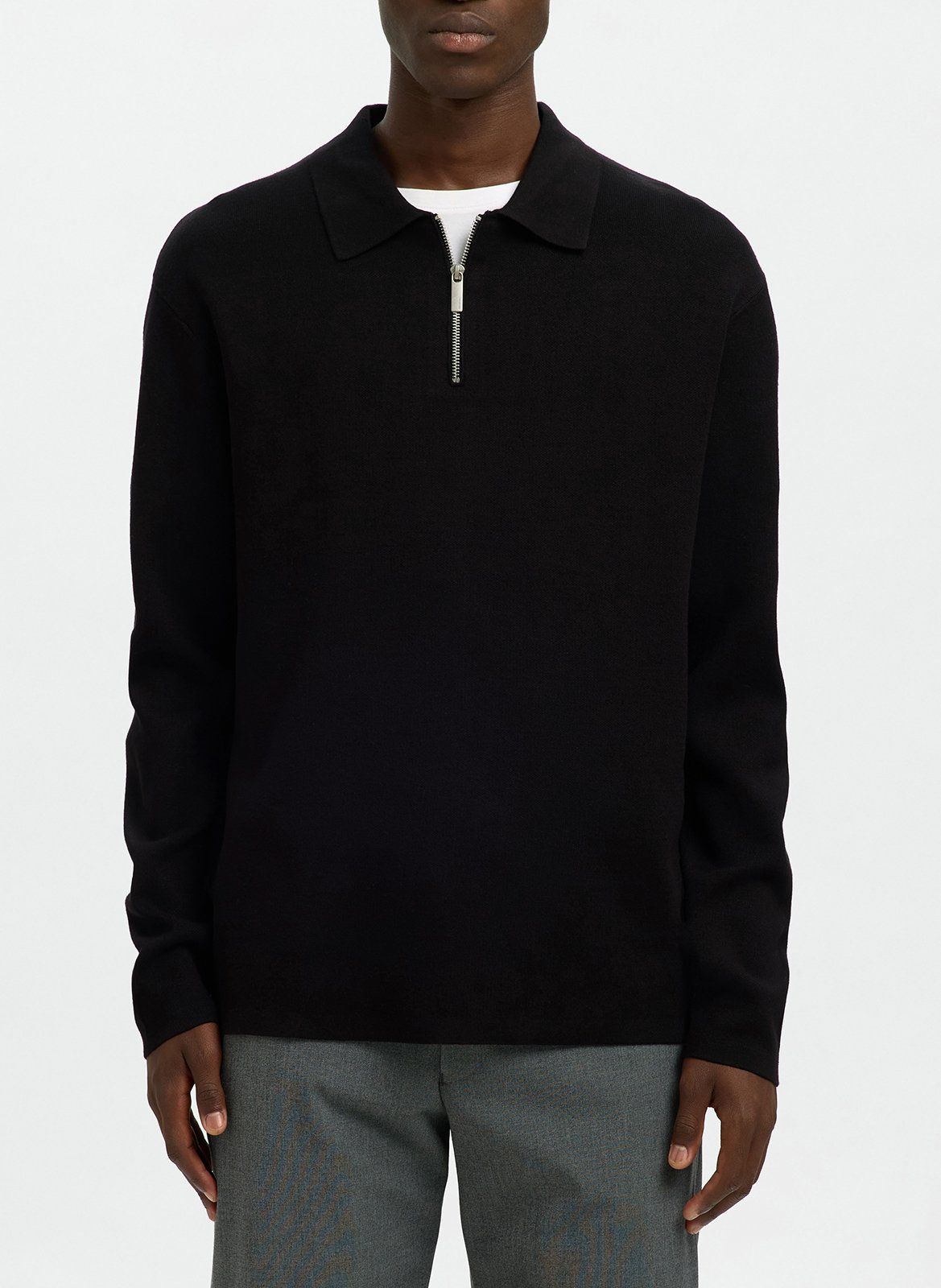 Sweat droit uni à demi zip SELECTED