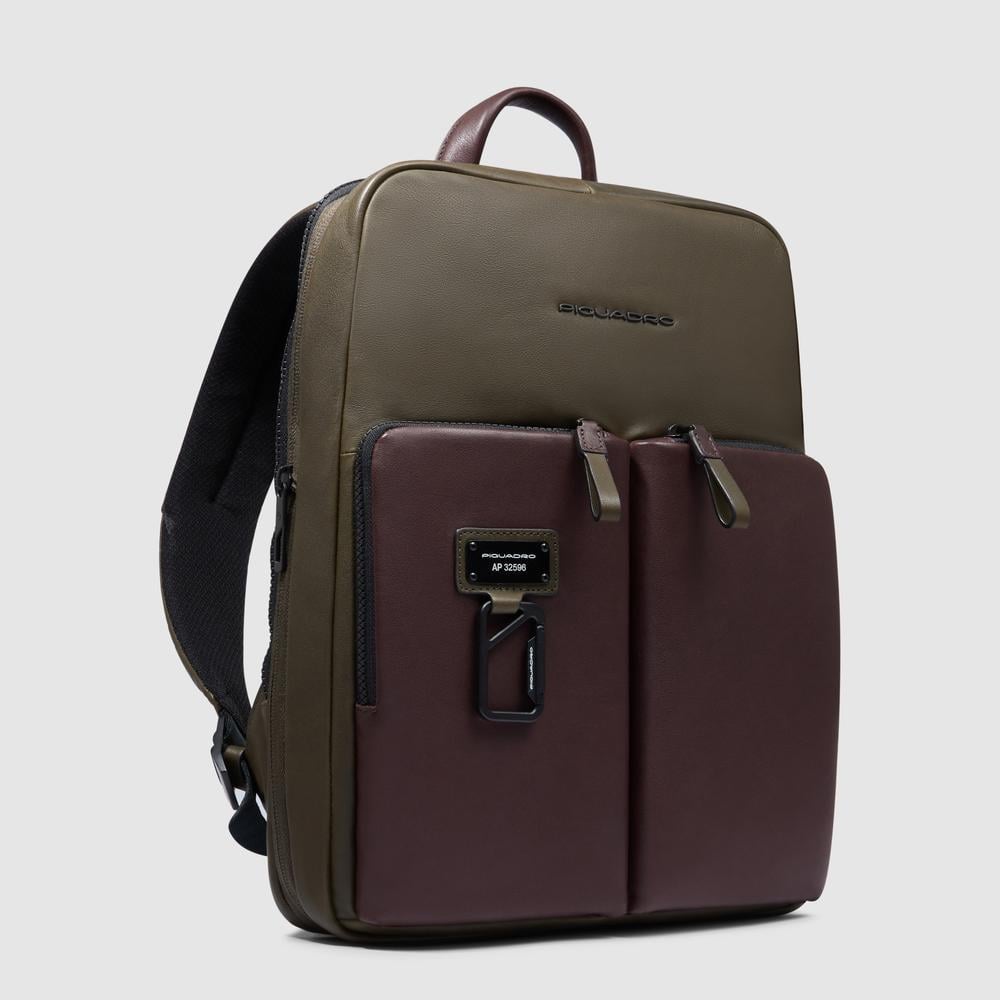 Slim backpack for computer and iPad® with shockproof and RFID protection, expandable PIQUADRO Green