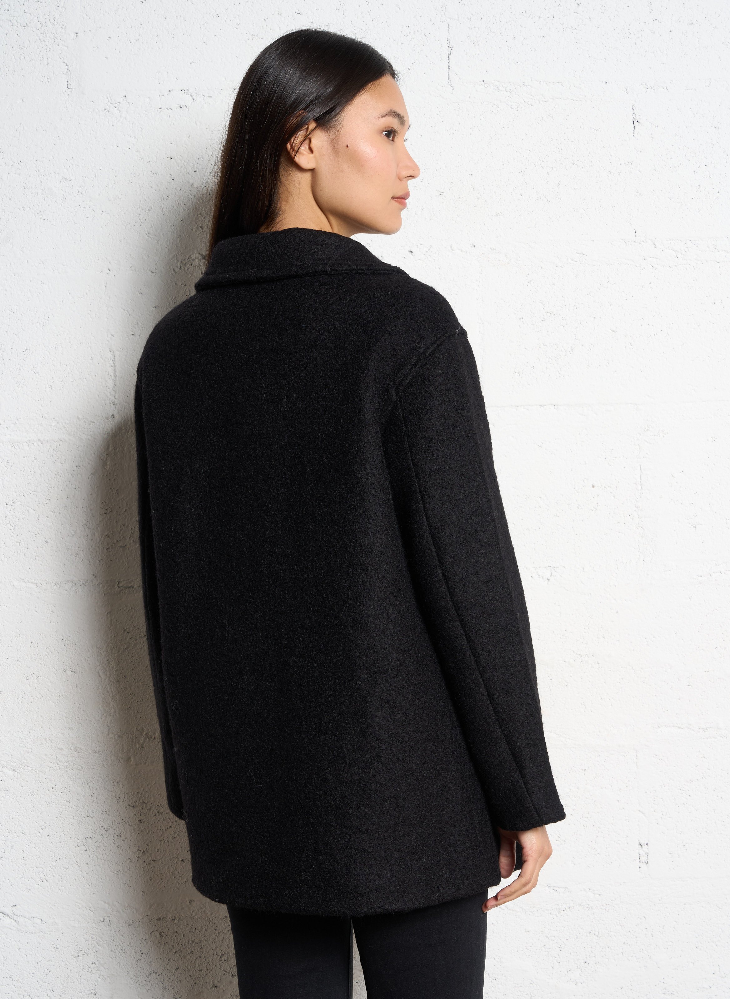 Manteau droit en laine mélangée LE TEMPS DES CERISES Noir