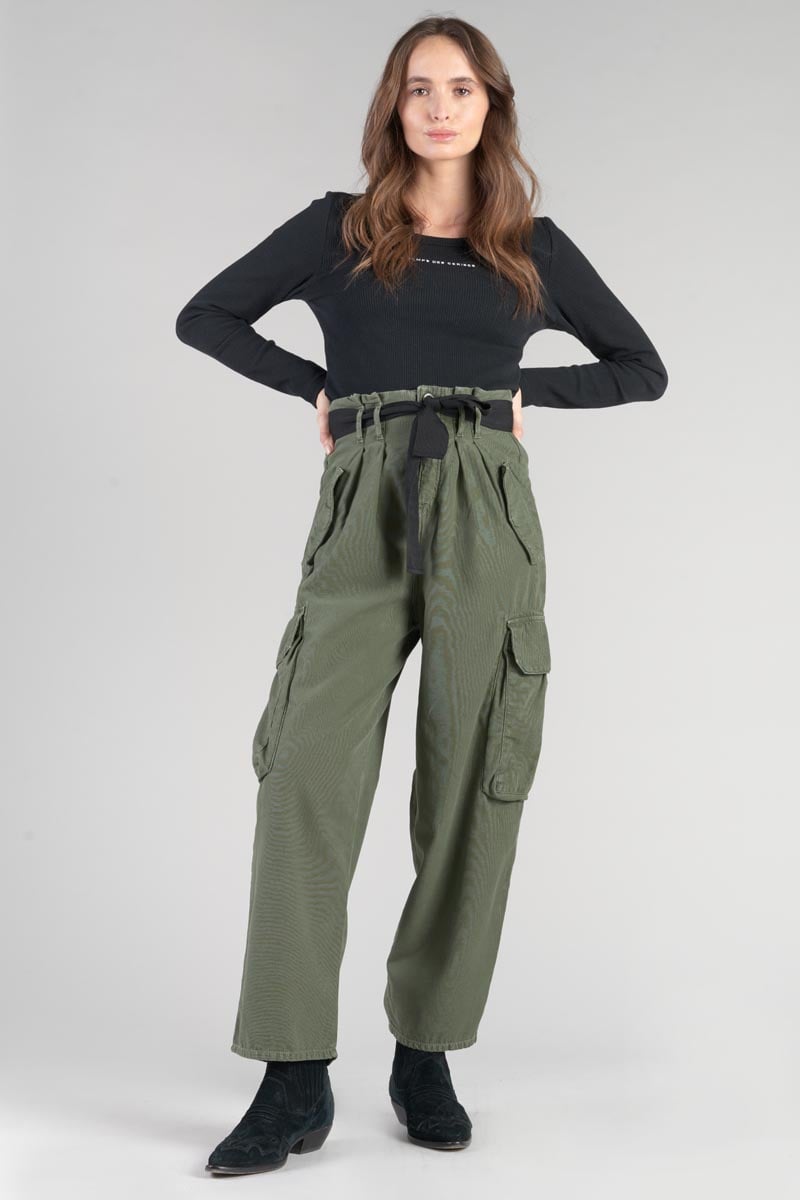 Pantalon loose, large Vert