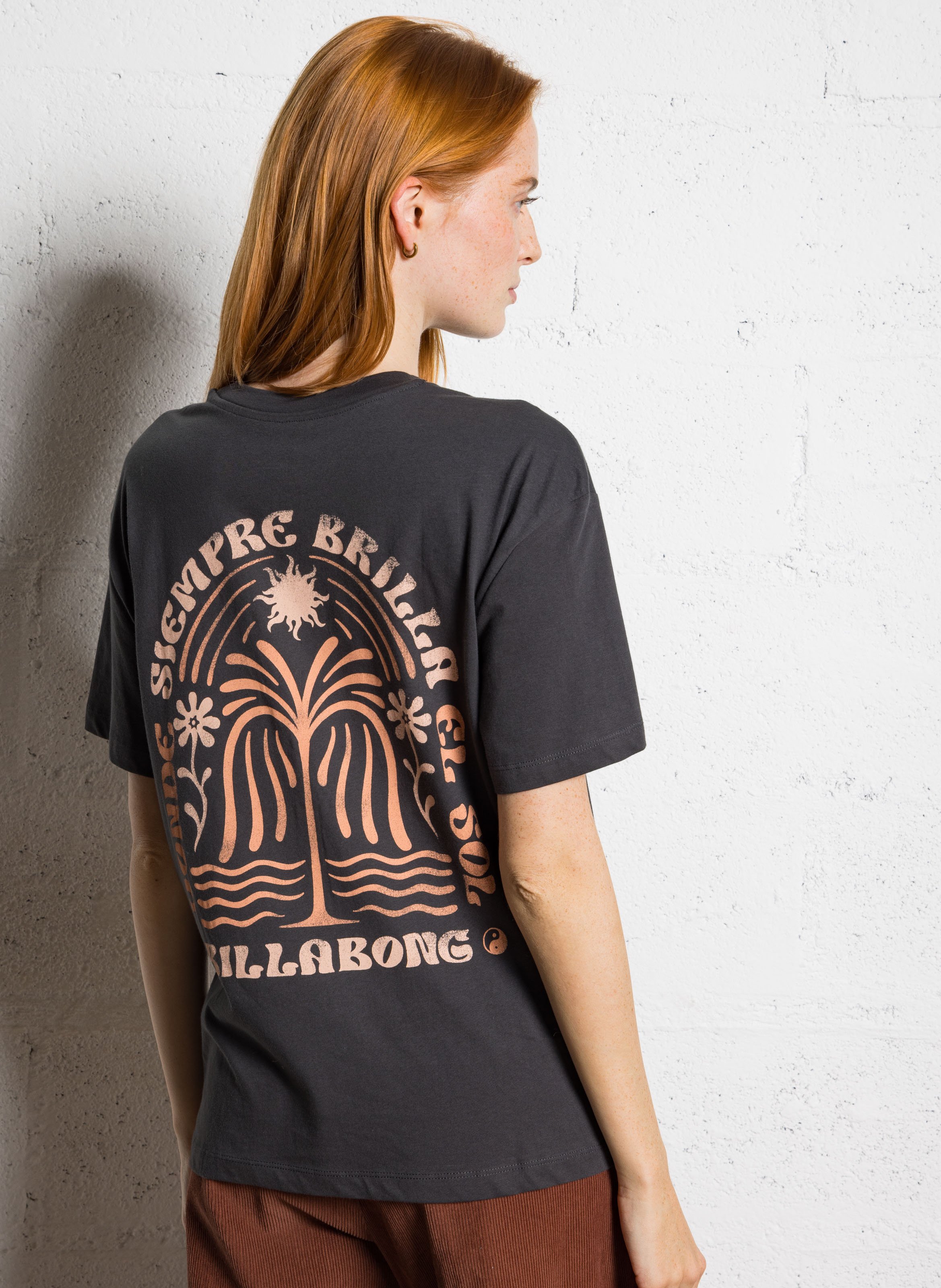 Tee-shirt droit col rond imprimé en coton BILLABONG Noir