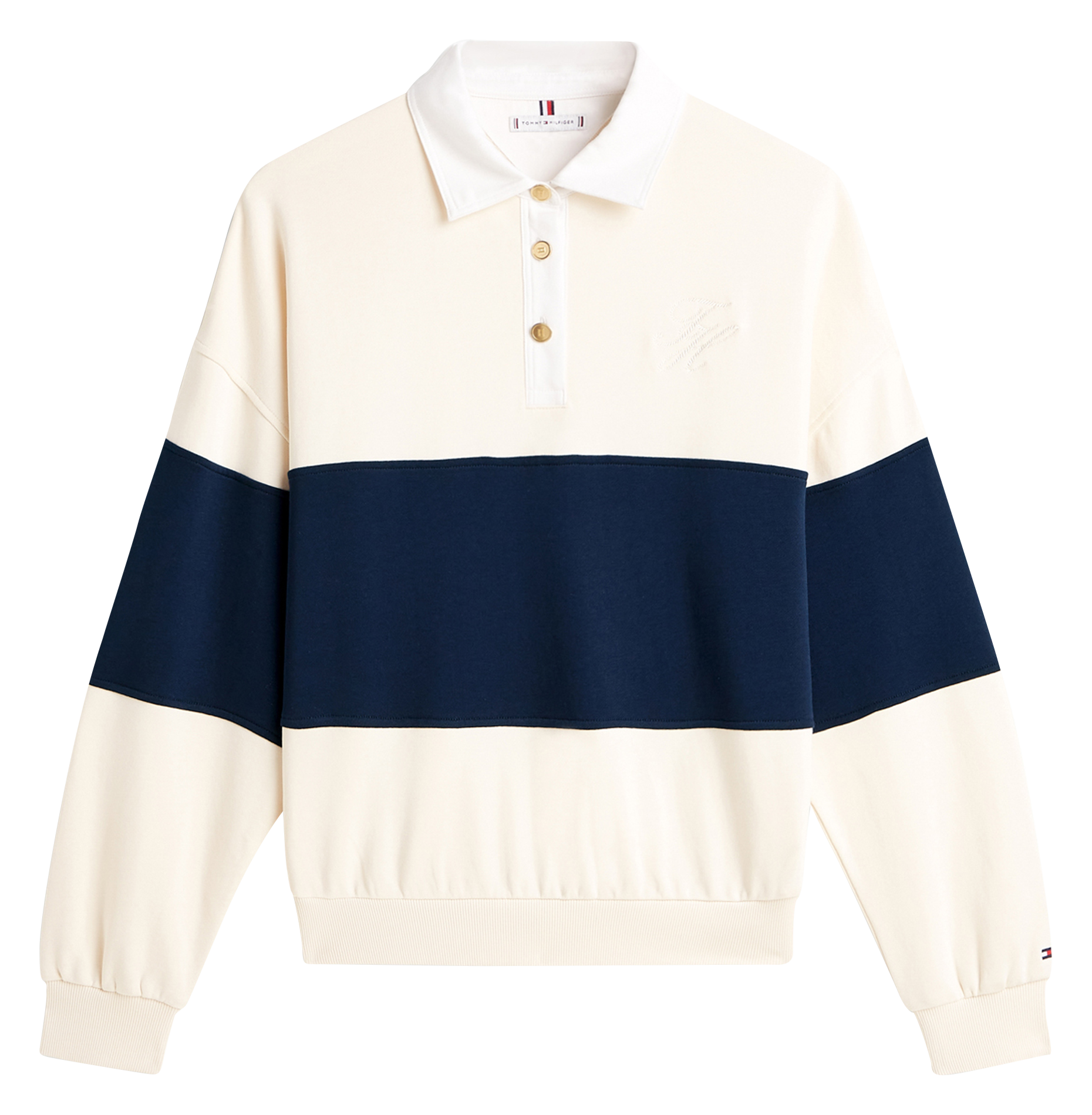 Sweat col polo à rayure en coton mélangé TOMMY HILFIGER Beige