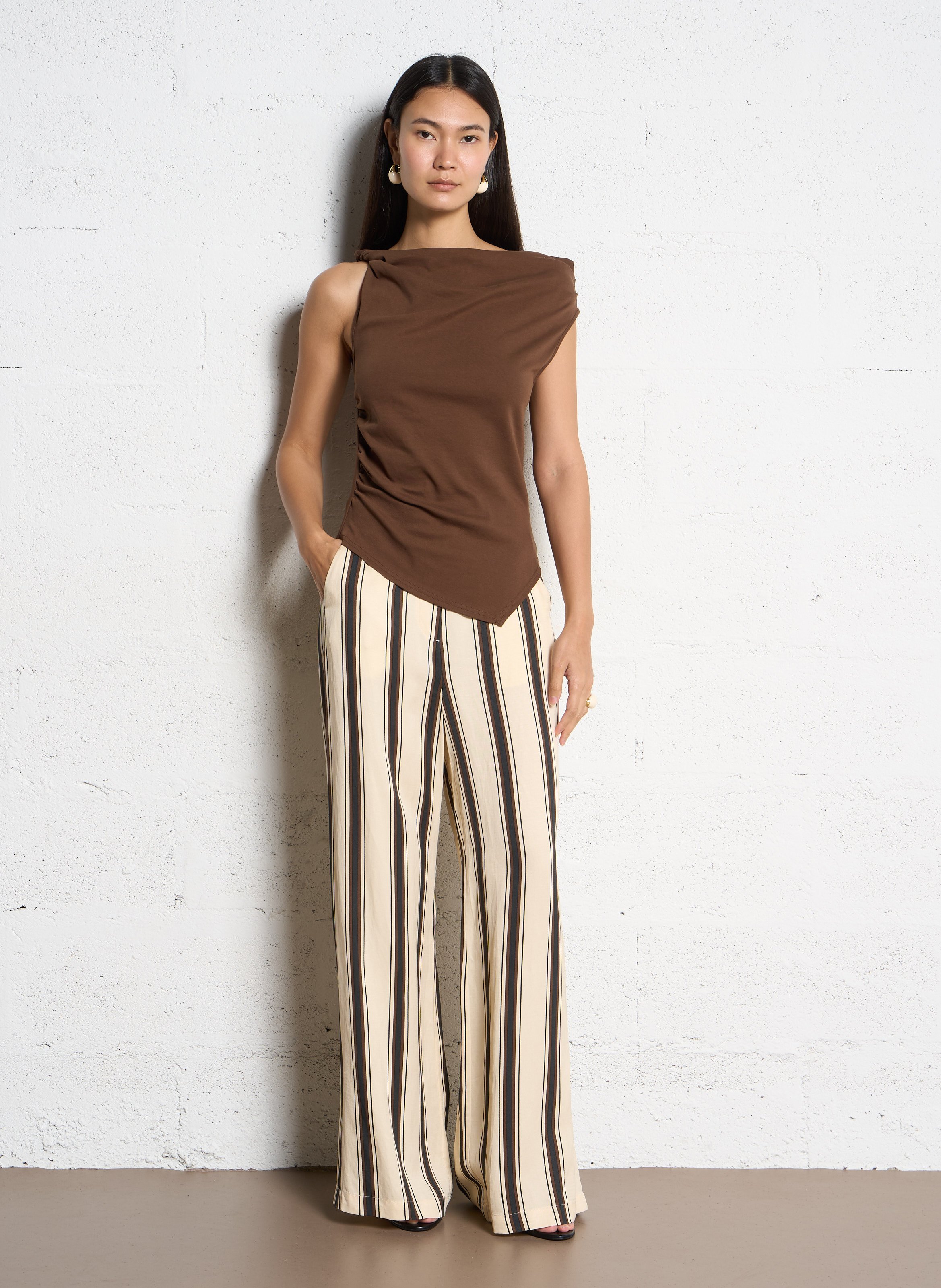 Top asymétrique cintré uni  SUNCOO Marron