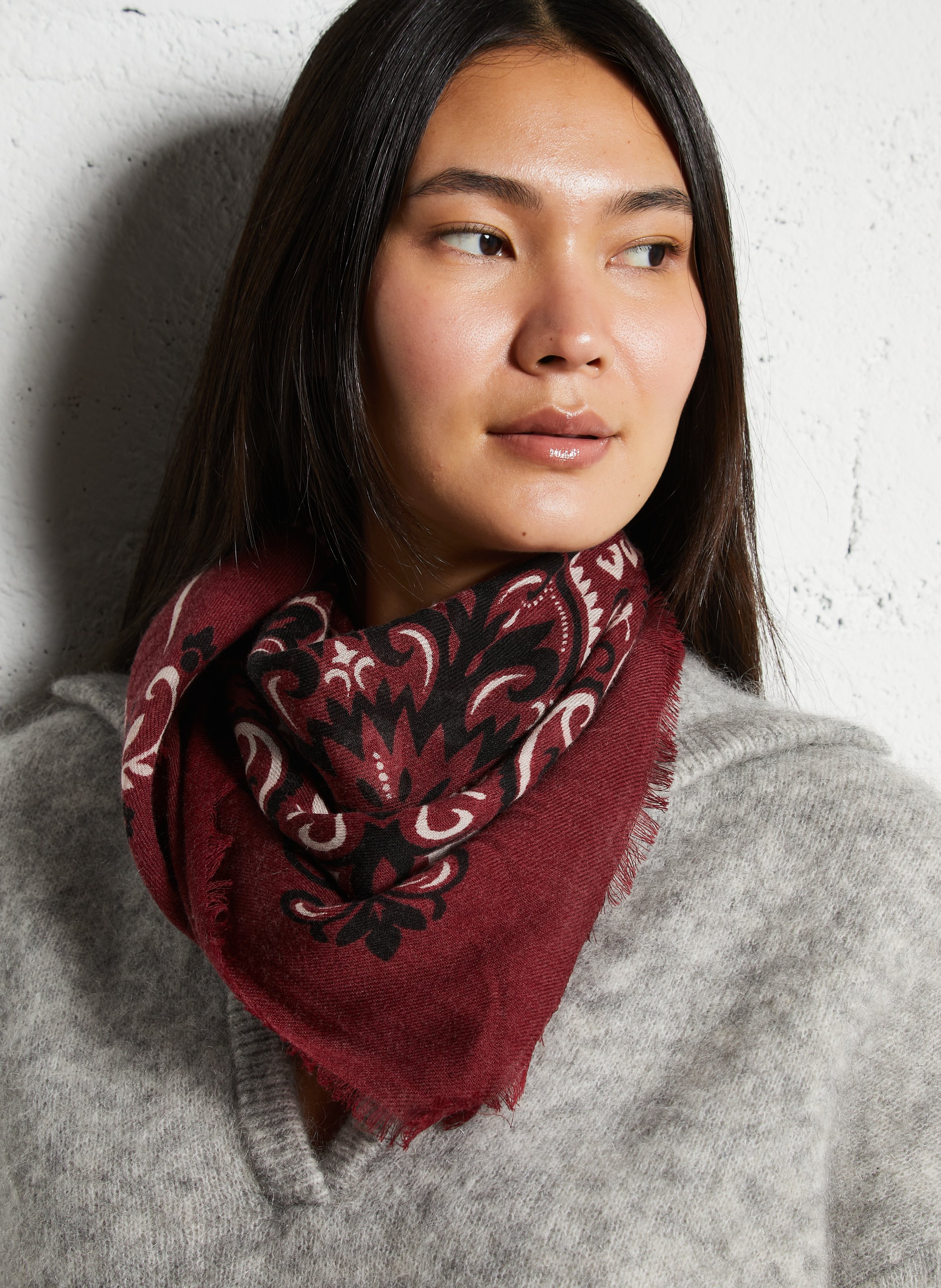 Haddock wool and silk printed scarf MAISON LECOMTE FLAMENT