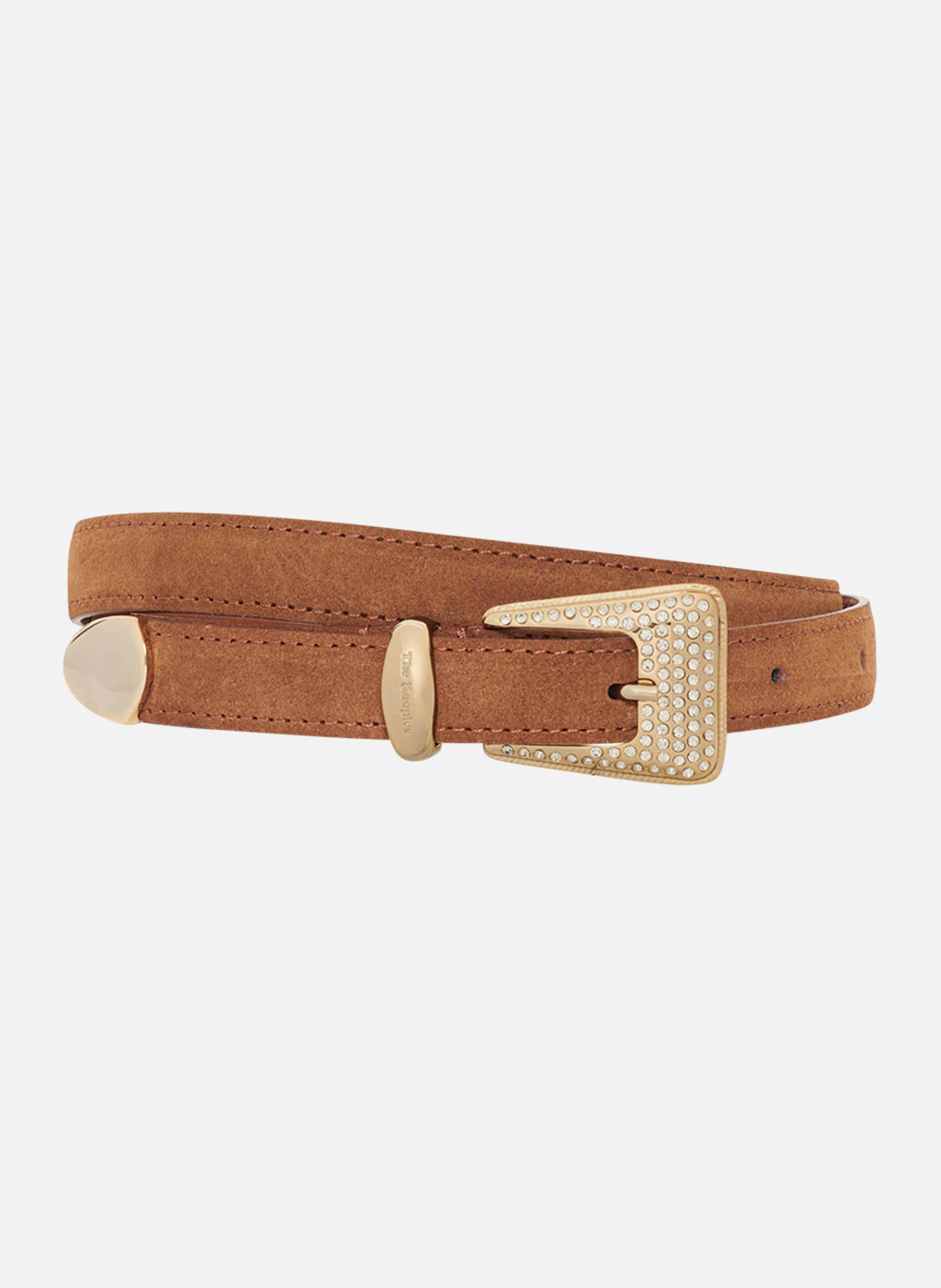 Western belt with gold rhinestone buckle in suede THE KOOPLES Brown