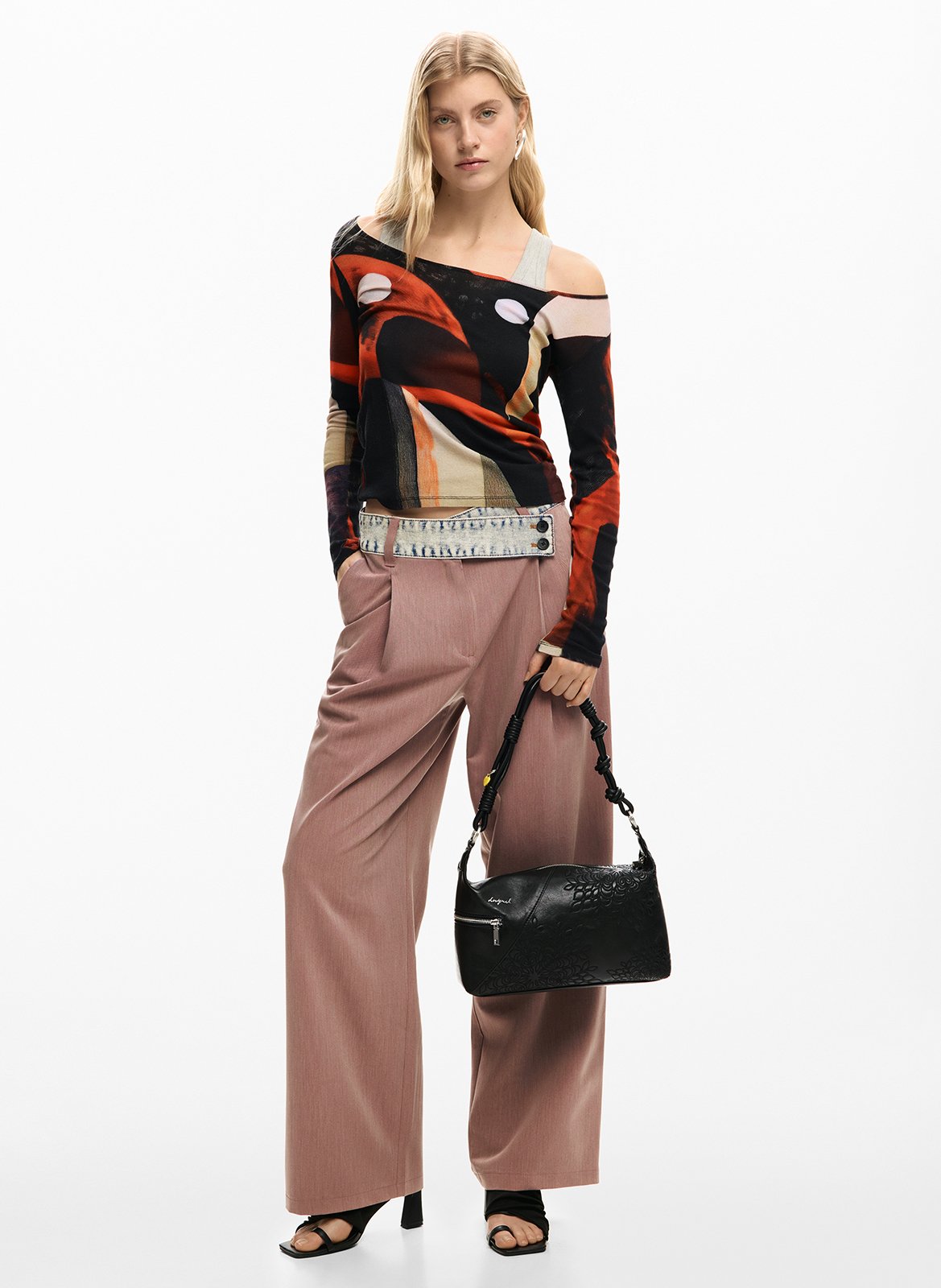 Umhängetasche mit Reißverschluss und Stickereien DESIGUAL Schwarz