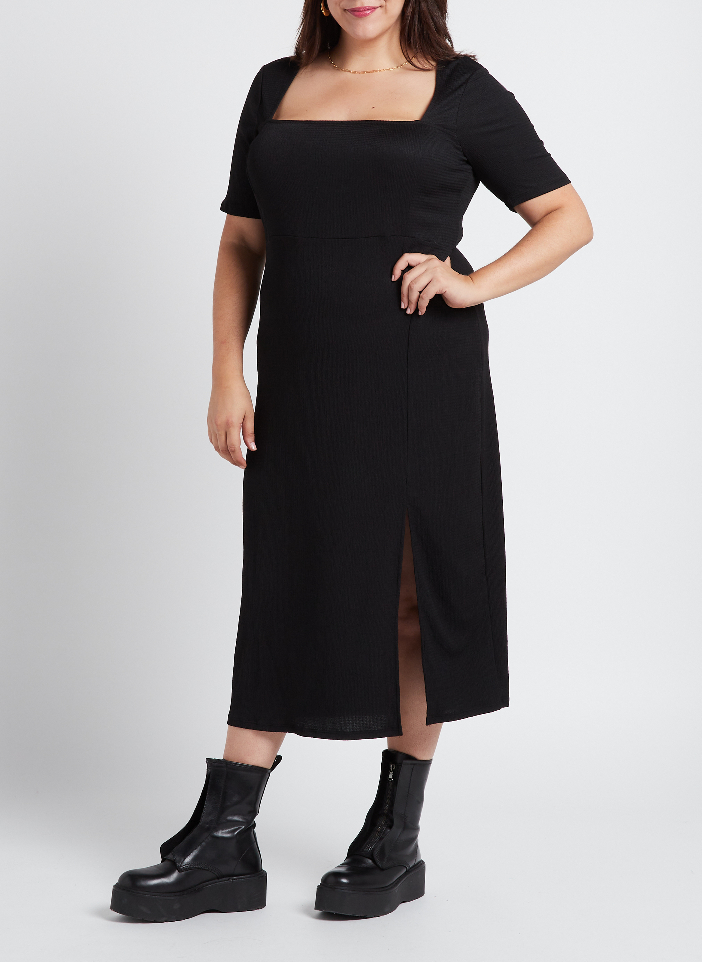 Halflange jurk met vierkante hals GINA TRICOT Zwart