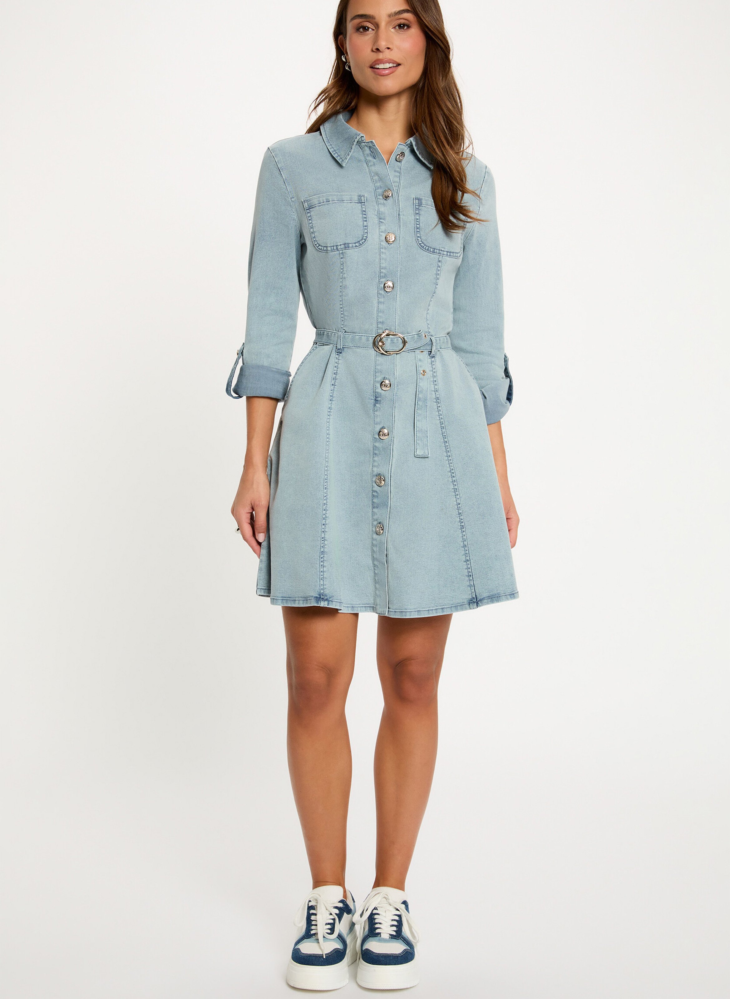 Short trapeze denim dress MORGAN Blue