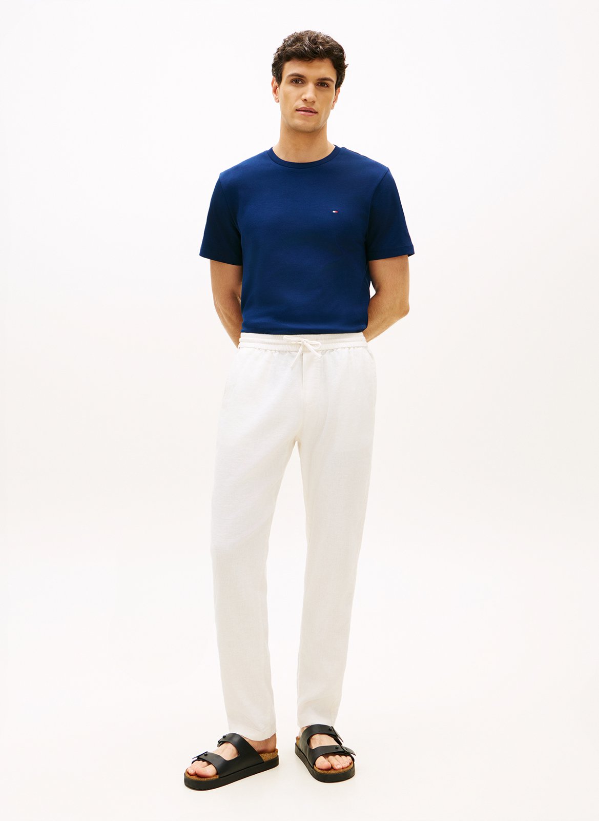 Solid slim linen blend trousers TOMMY HILFIGER Yellow