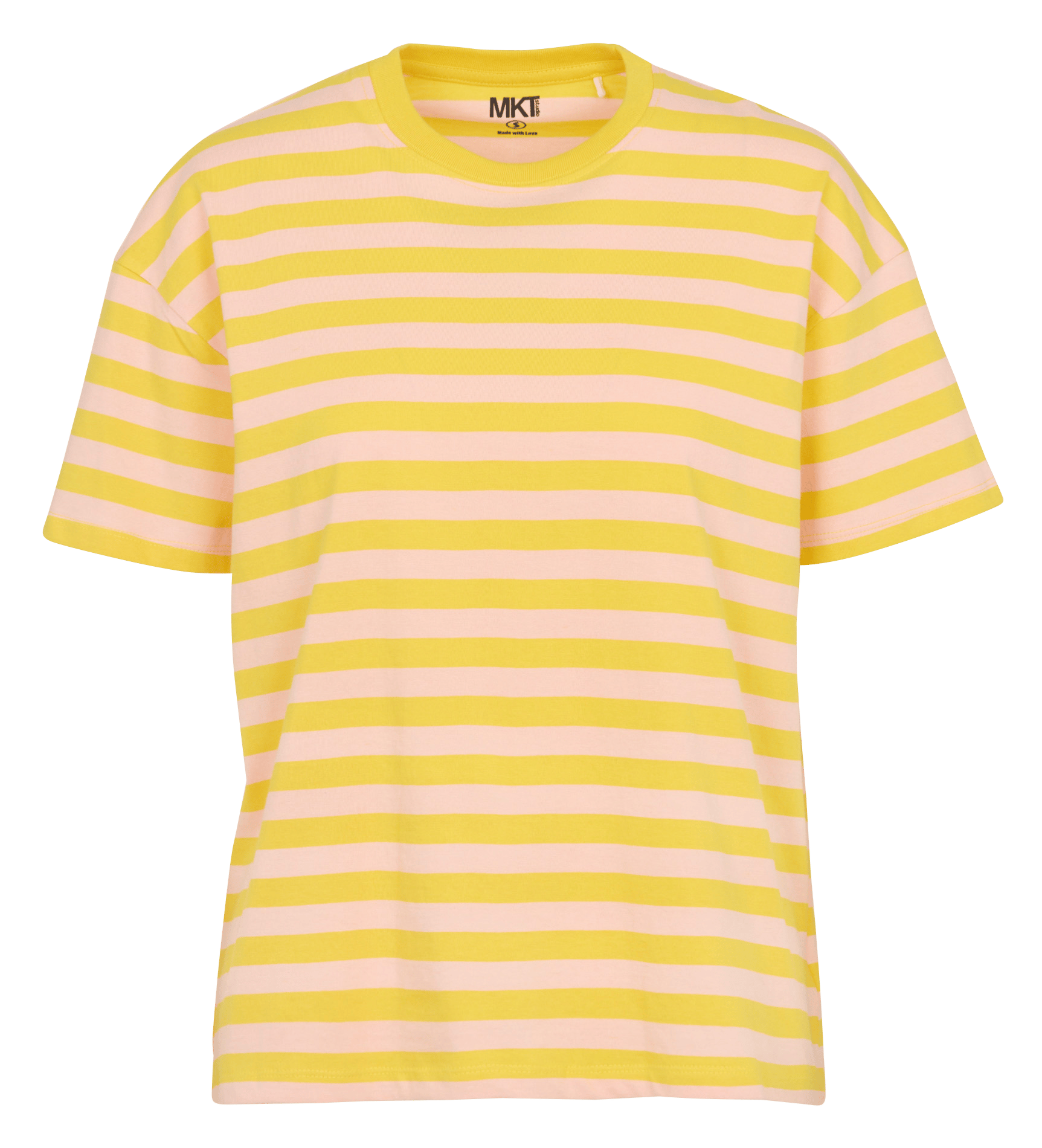 Gerader T-Shirt mit kurzen Streifenärmeln. MKT Gelb