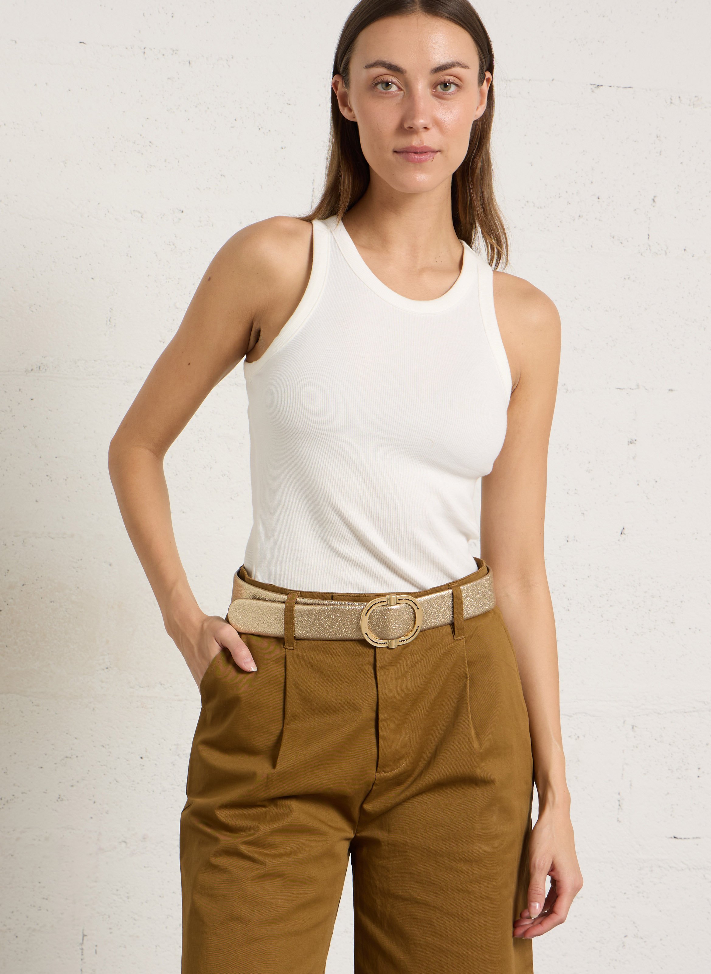 Plain leather belt with buckle MAISON 123 Golden