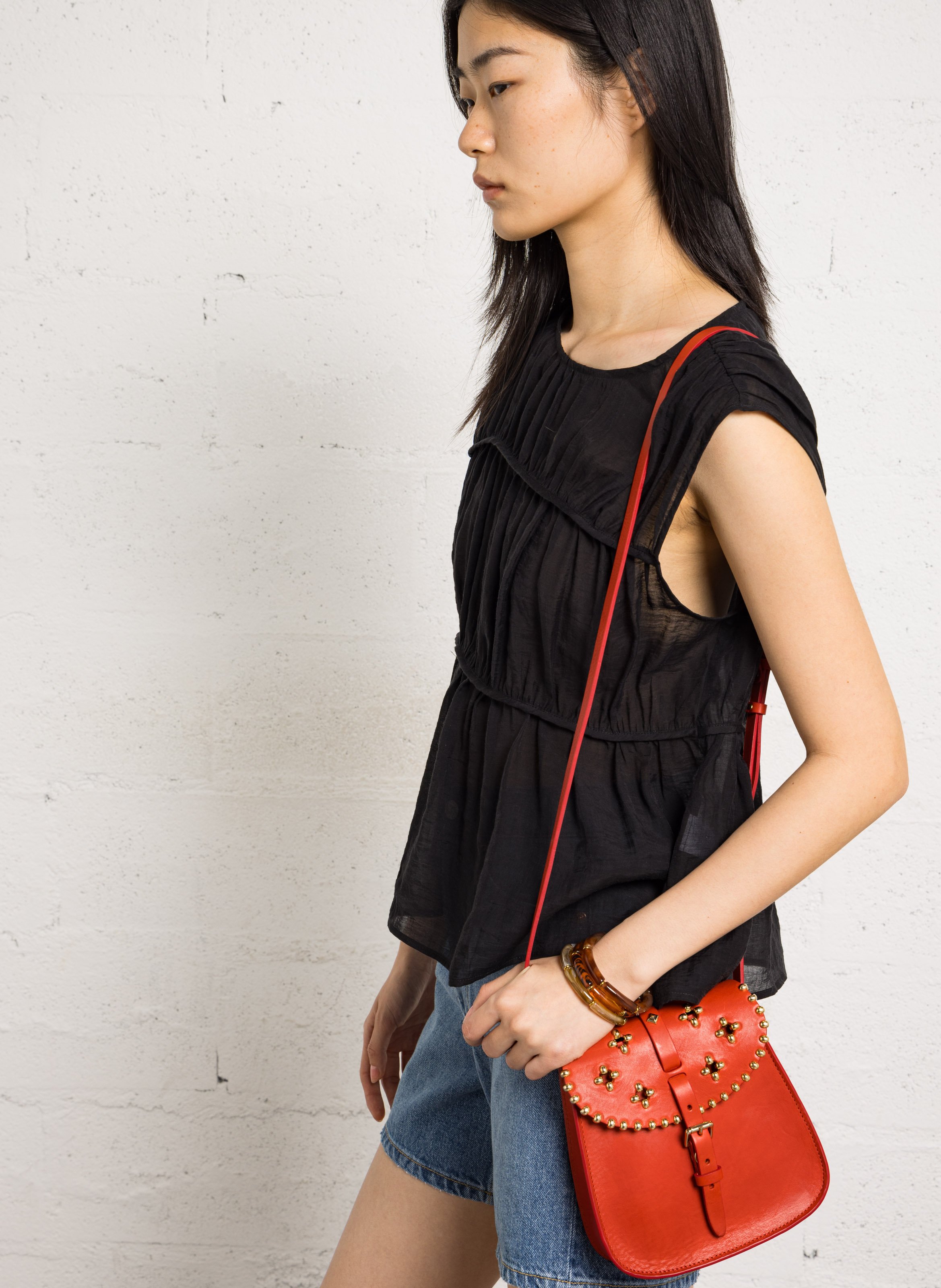 Sac porté épaule en cuir HERBERT FRERE SOEUR Rouge