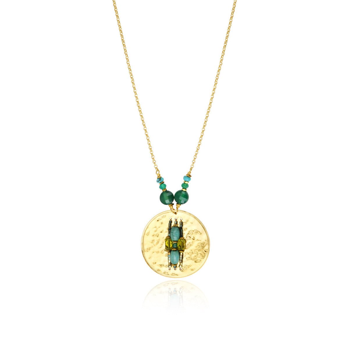 Adjustable pendant necklace   gold-plated SATELLITE PARIS Green