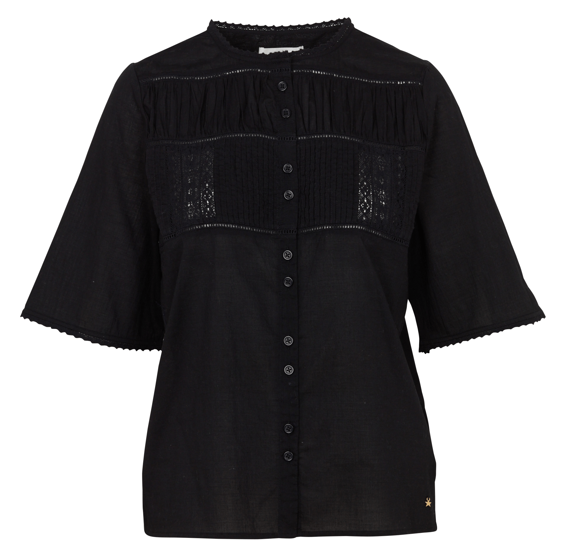 Short-sleeved embroidered blouse in plain color DES PETITS HAUTS Black