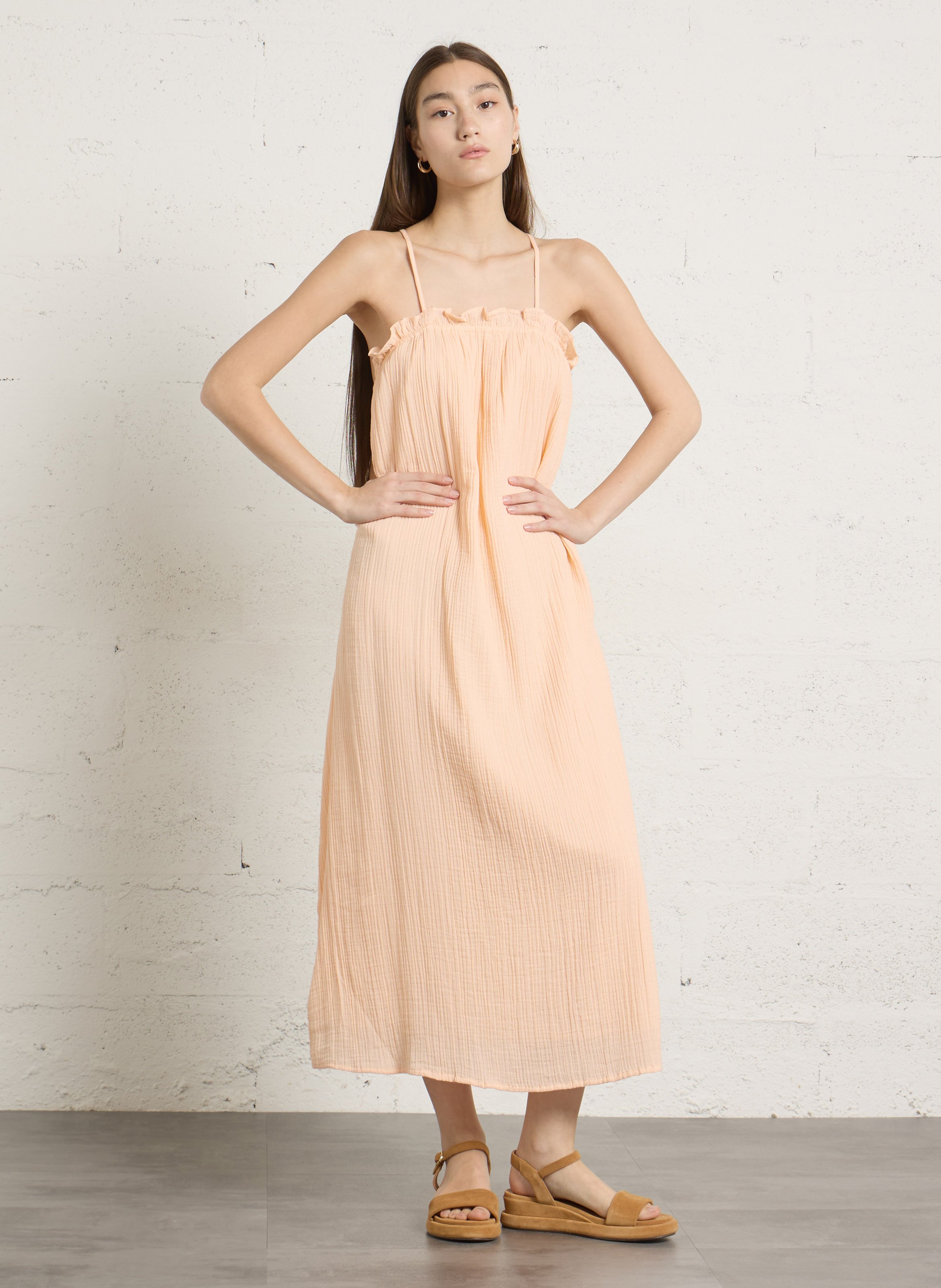 Robe midi en coton DES PETITS HAUTS Orange