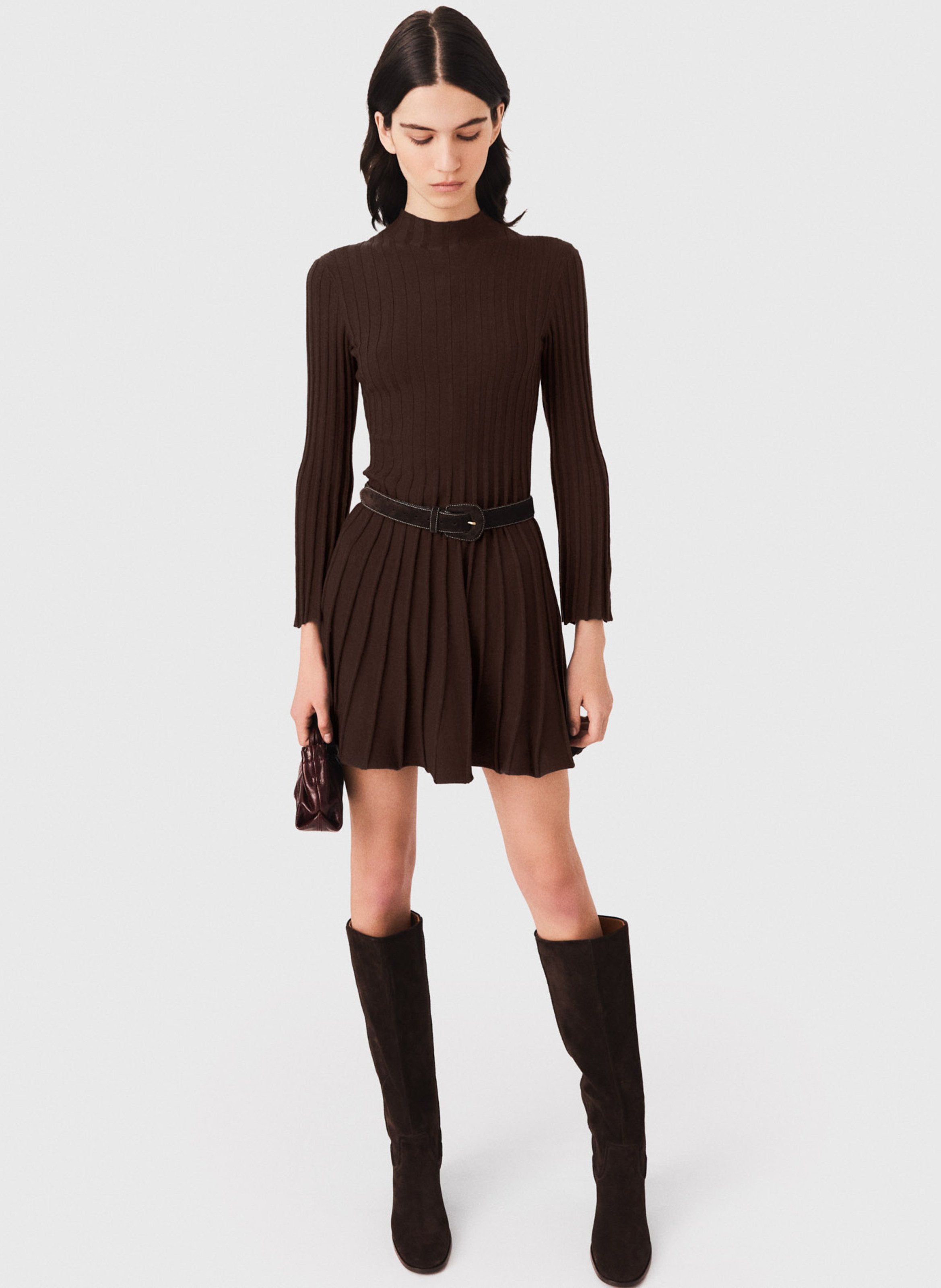 Robe courte cintrée col montant | Marron MAJE Femme
