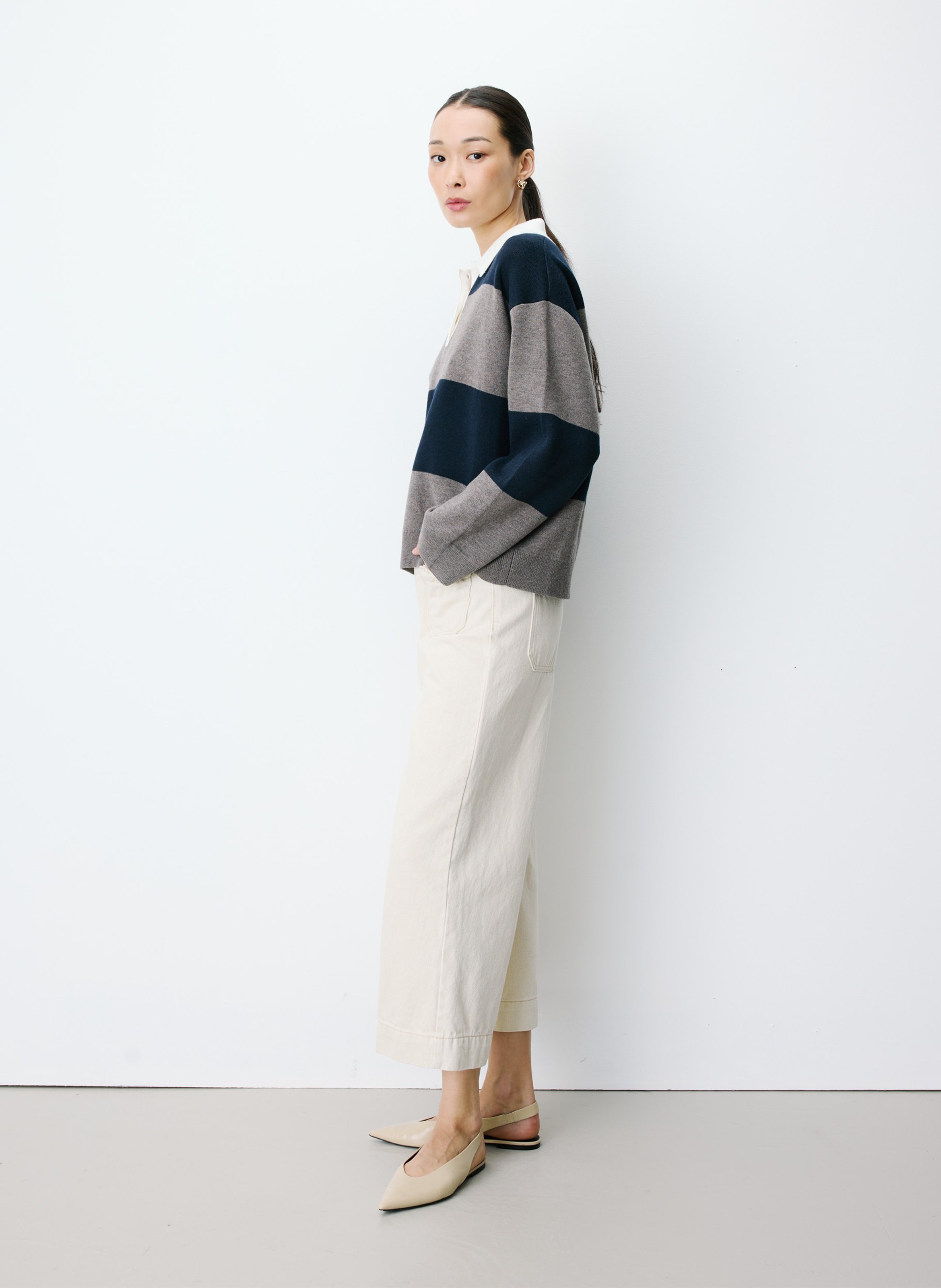 Oversized striped knit polo GRACE ET MILA Blue