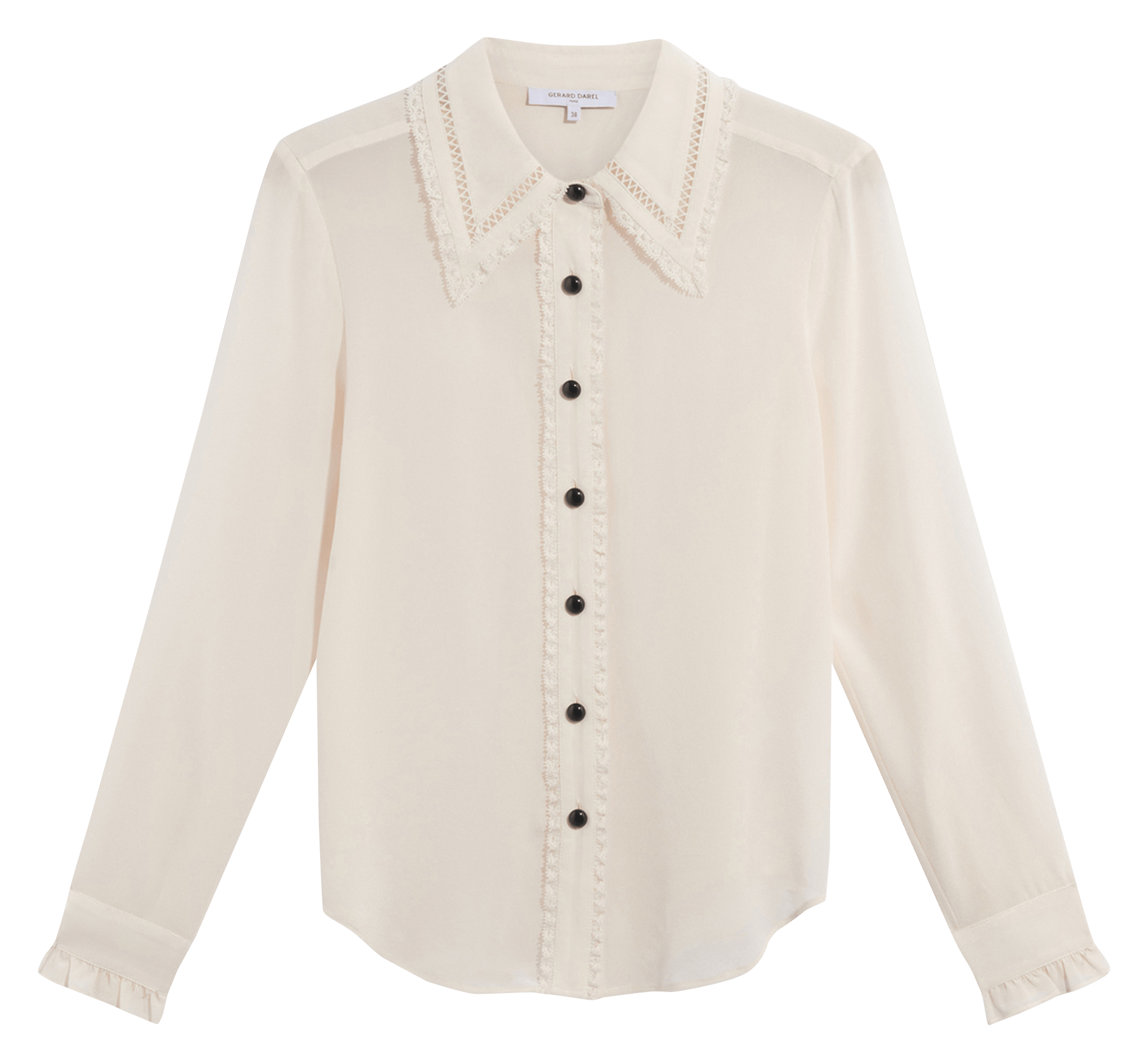 Chemise droite en soie à col dentelle GERARD DAREL Beige