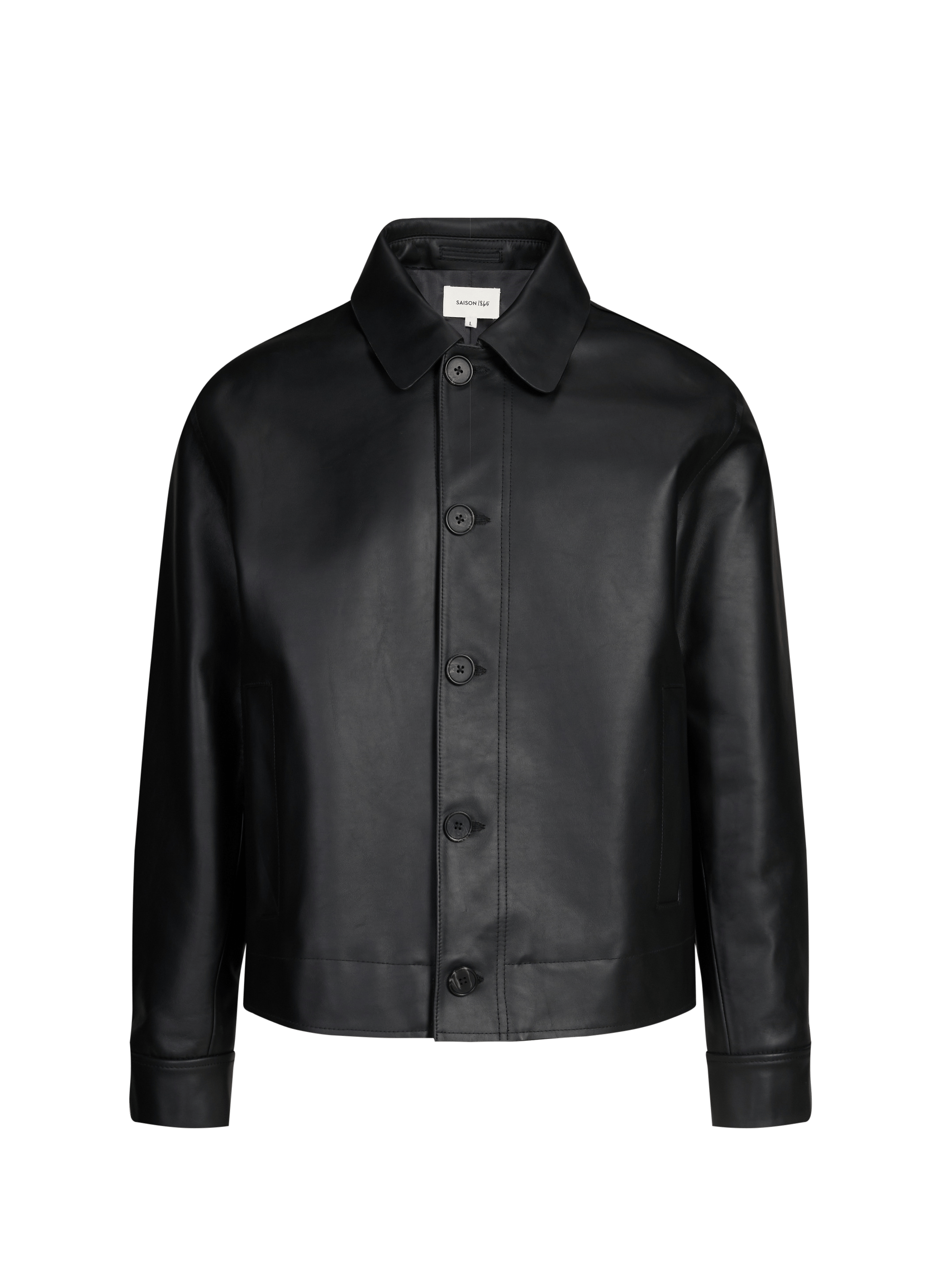 Straight buttoned leather jacket SAISON 1865 Black