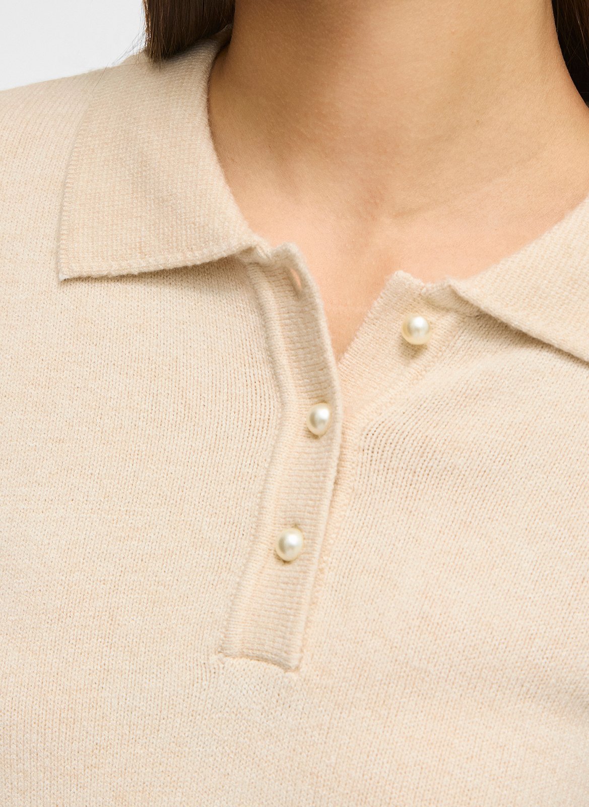 Pull droit col polo VILA Beige