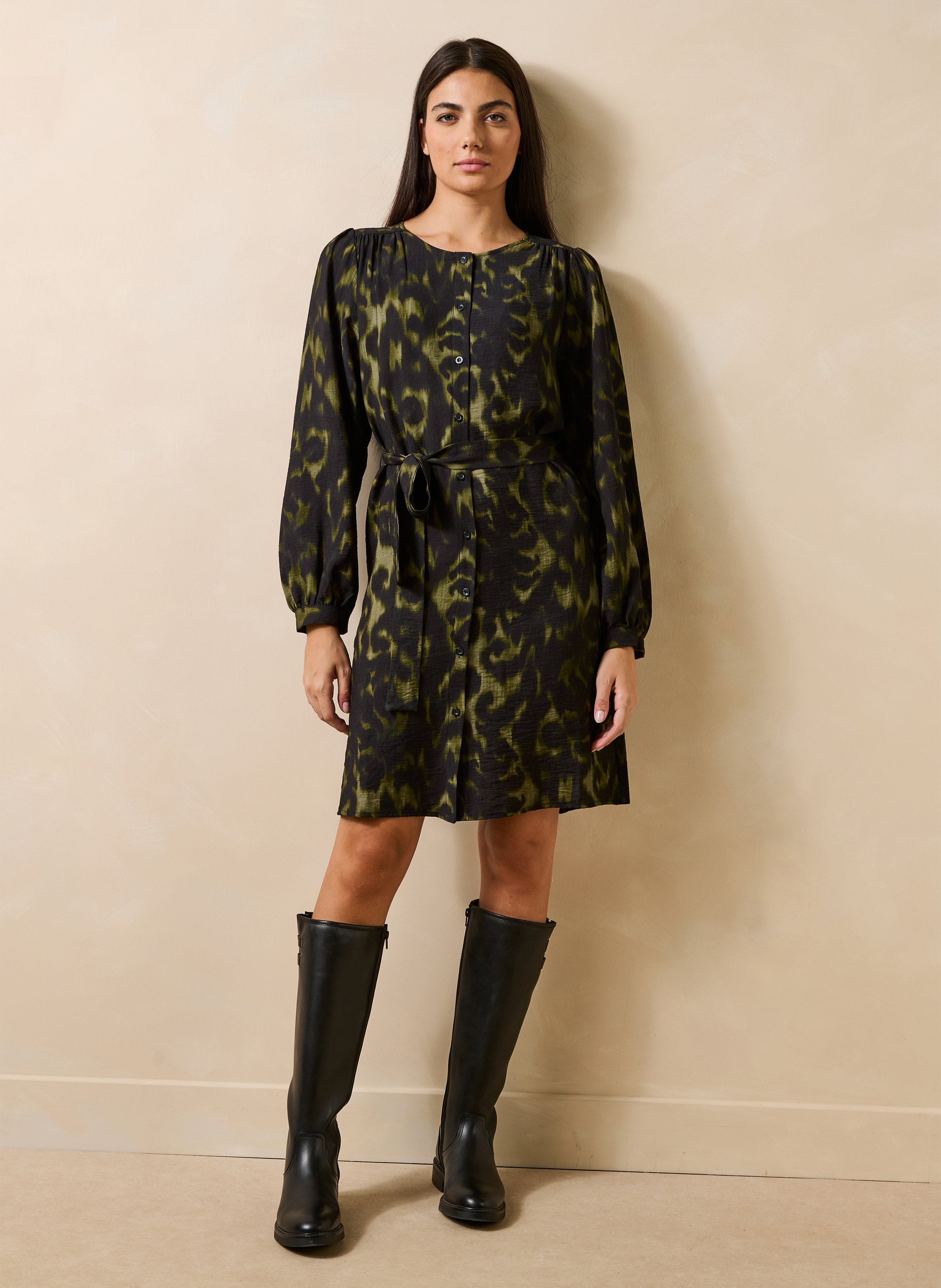 Loose-fitting round neck printed dress LA FEE MARABOUTEE Green