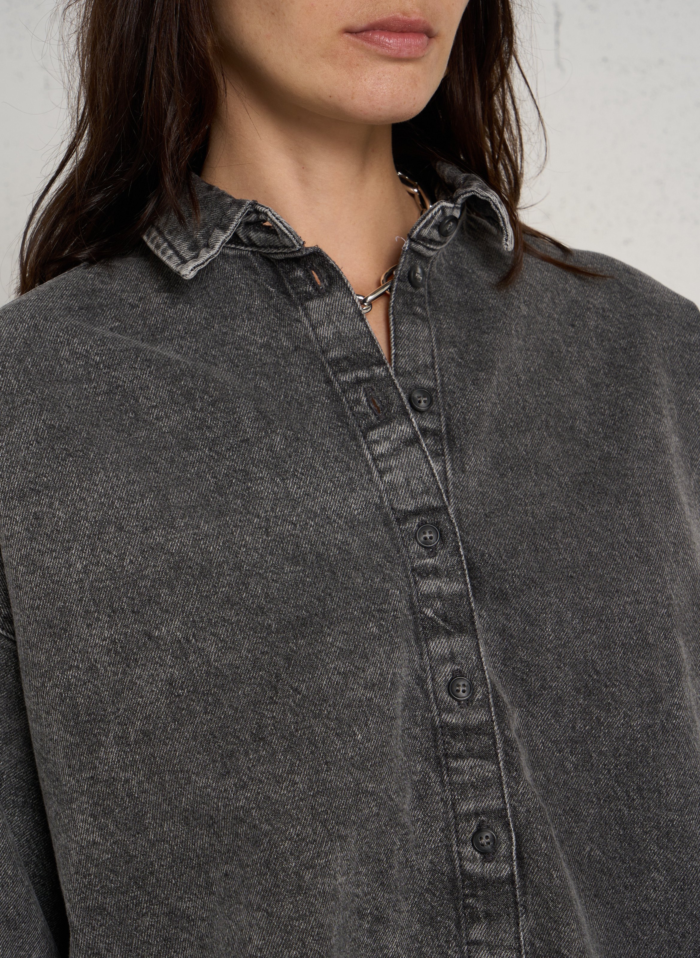 Loose fit classic collar denim shirt in mixed cotton HOD PARIS Grey