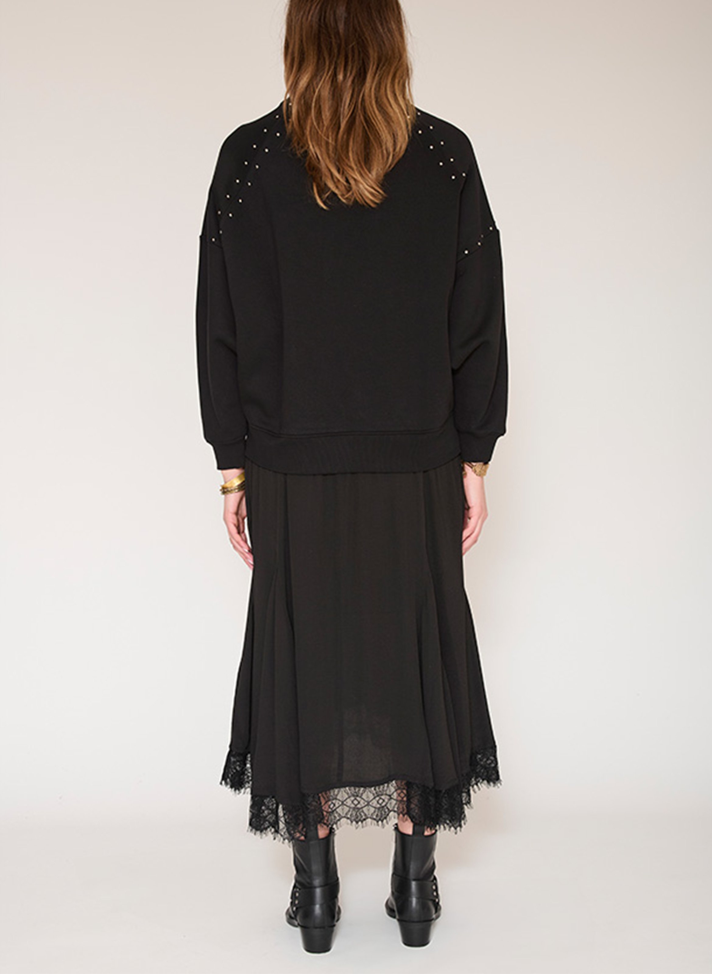 Langes Kleid mit rundem Ausschnitt, 2-teilig. MKT Schwarz