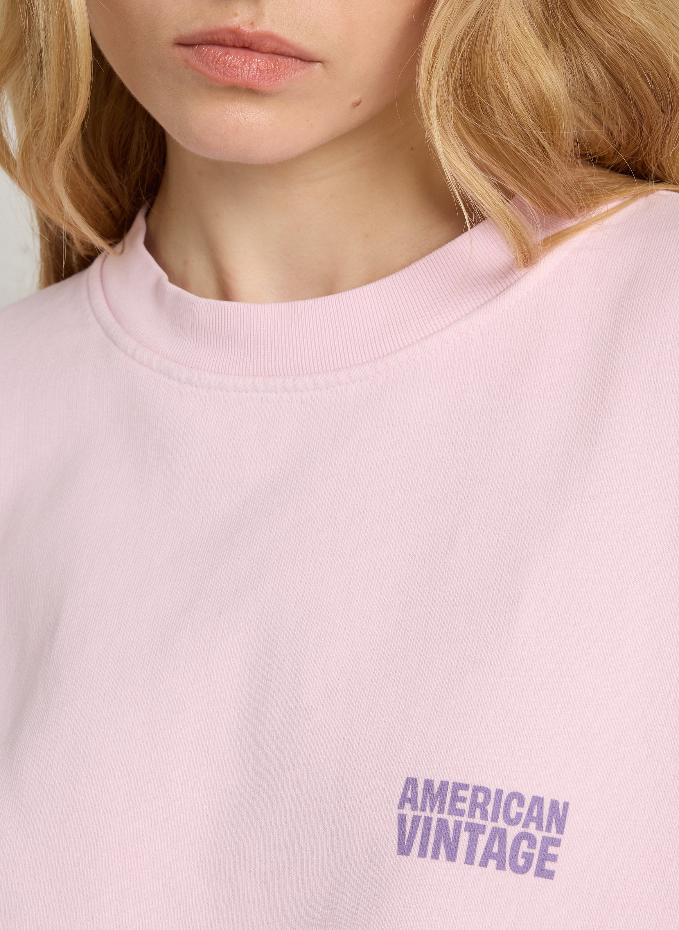Wijde sweater van katoen met ronde hals en zeefdruk AMERICAN VINTAGE Roze