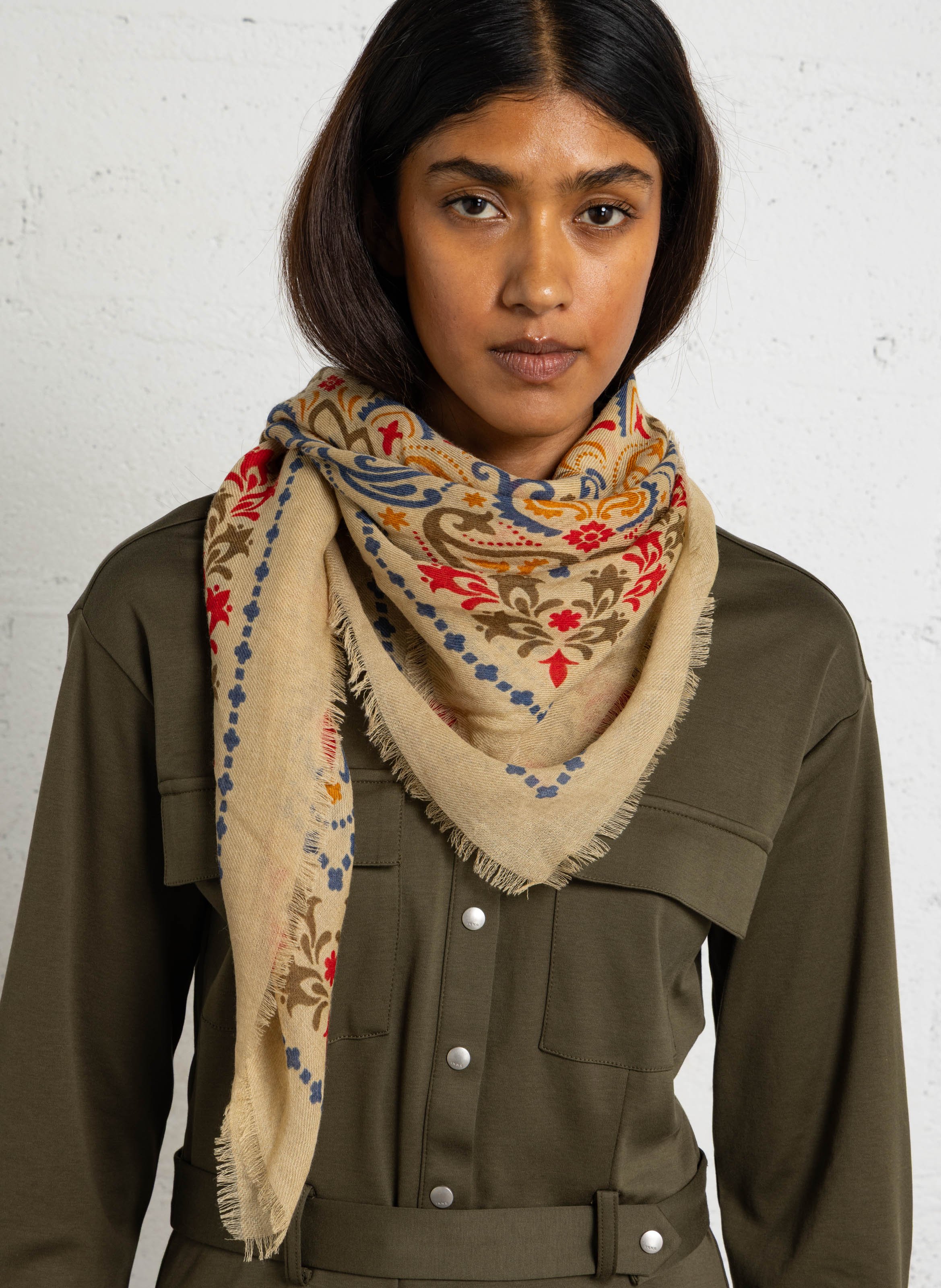 Foulard van wolmix met print MAISON LECOMTE FLAMENT