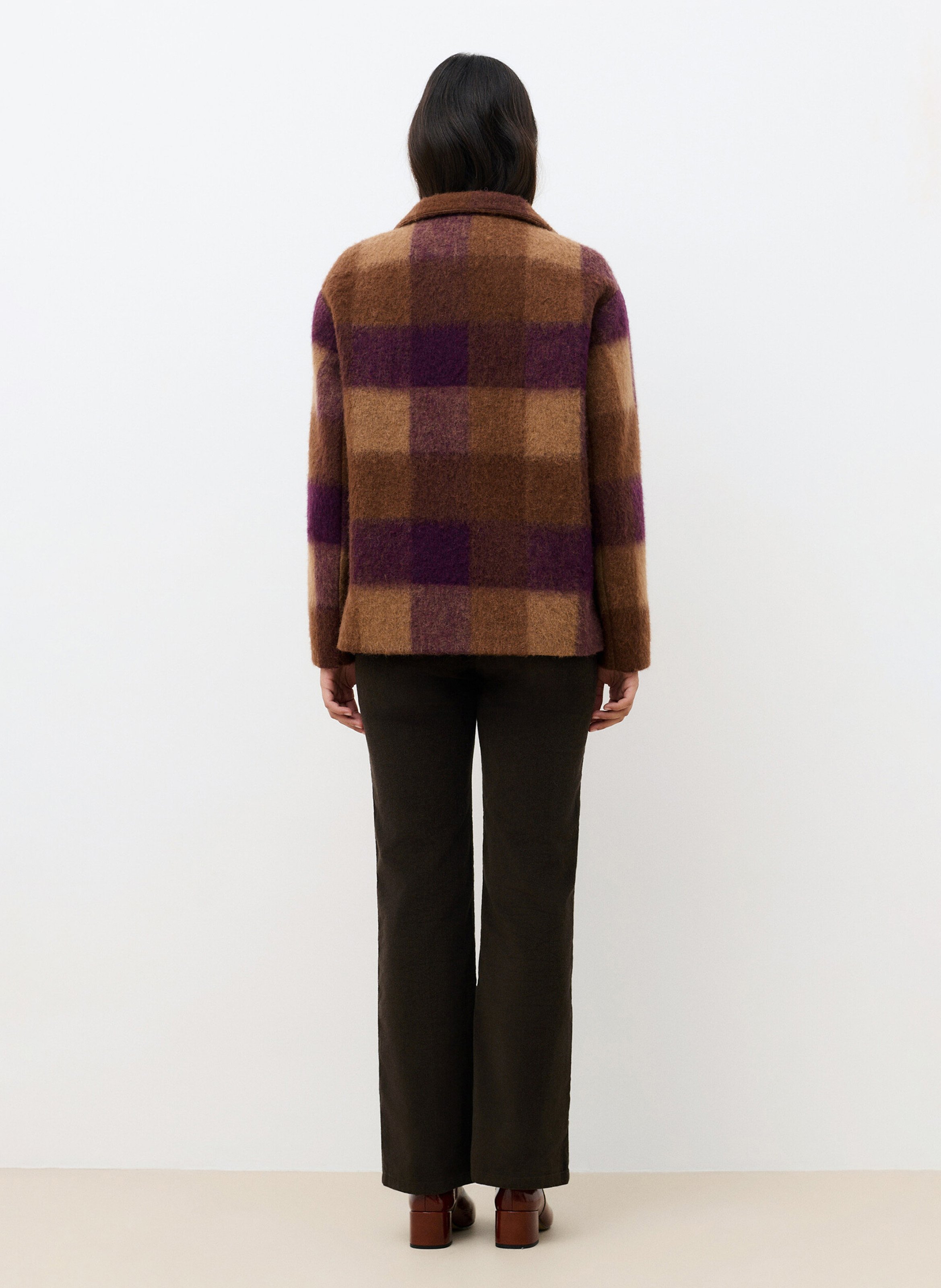 Veste oversize à carreaux en laine mélangée CAROLL Prune