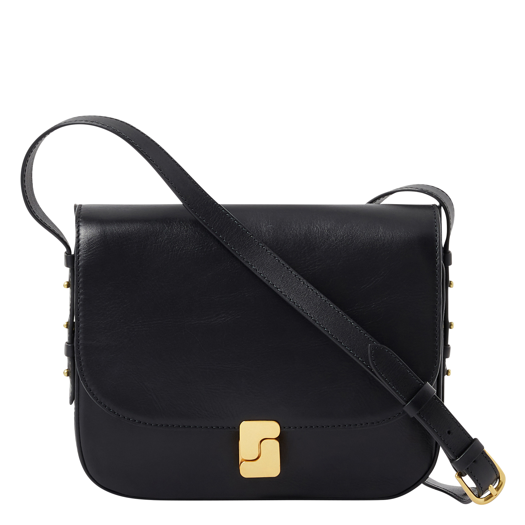 Glazed leather shoulder bag SOEUR Black