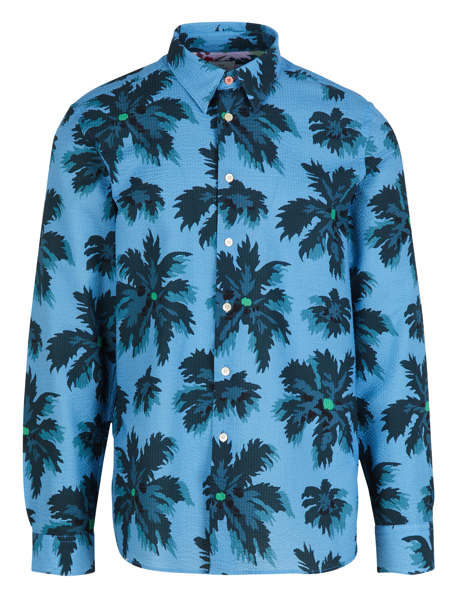 Printed cotton shirt with classic collar Blue