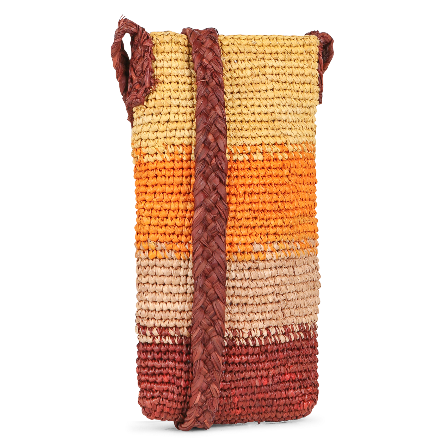 Porte téléphone rayé à bandoulière en raphia tressé CAMALYA Jaune