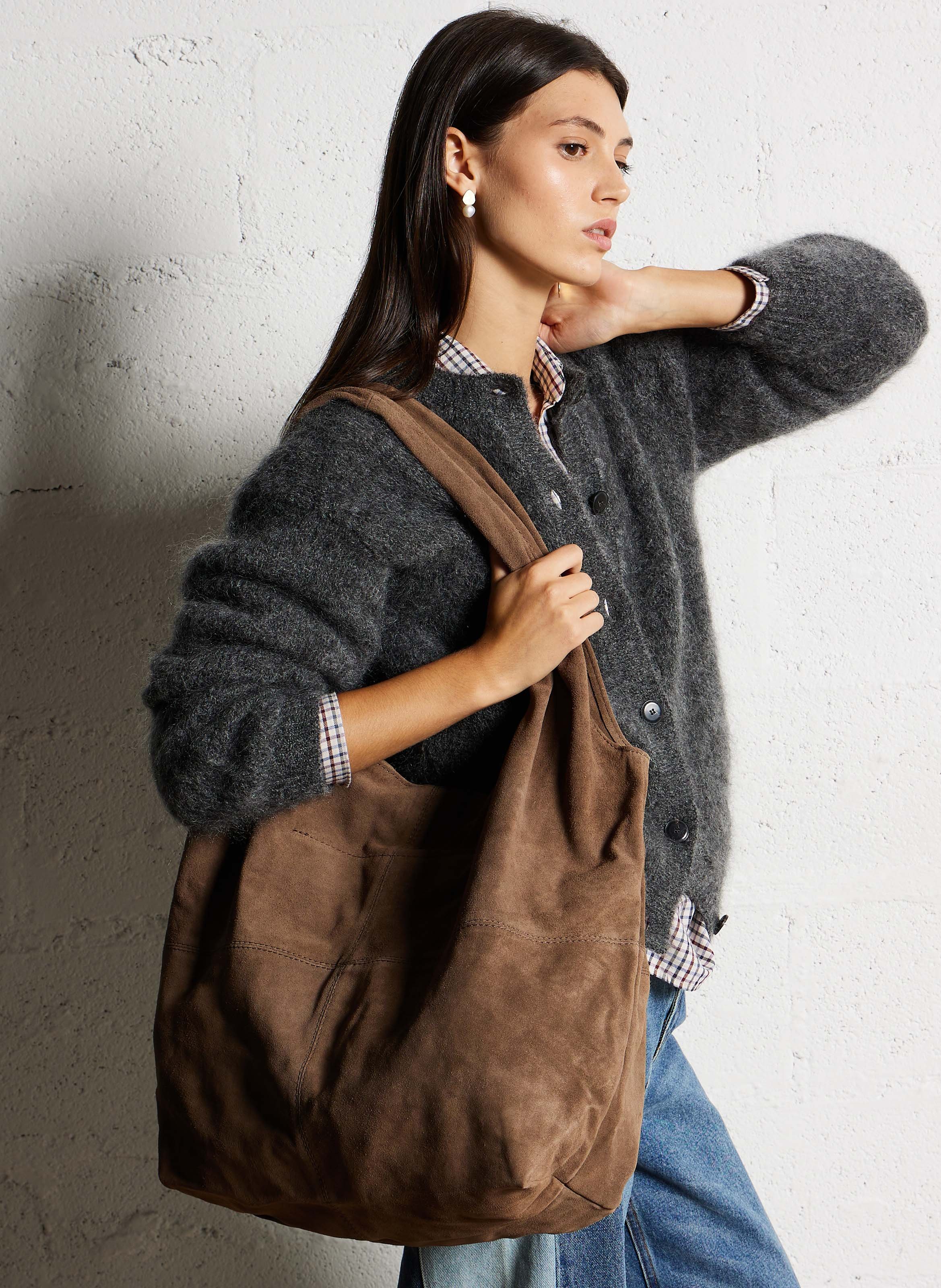 Leather clutch bag Beige